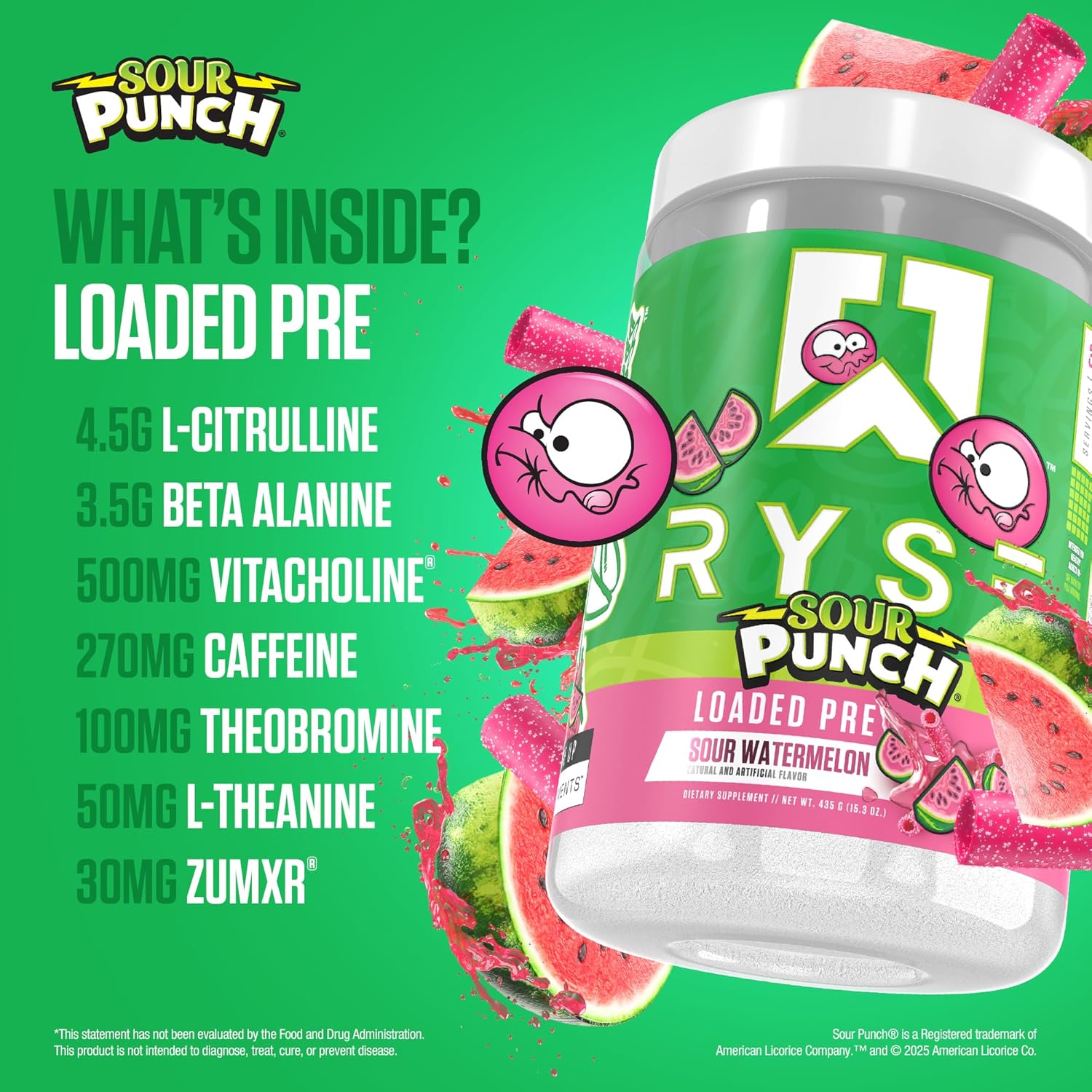 RYSE Loaded Pre Workout Powder - Sour Punch Watermelon - Daily Pre-Workout for Men & Women with 300mg Caffeine, Beta Alanine, and Citrulline for Pump, Focus, and Energy - 30 Servings - Image 4