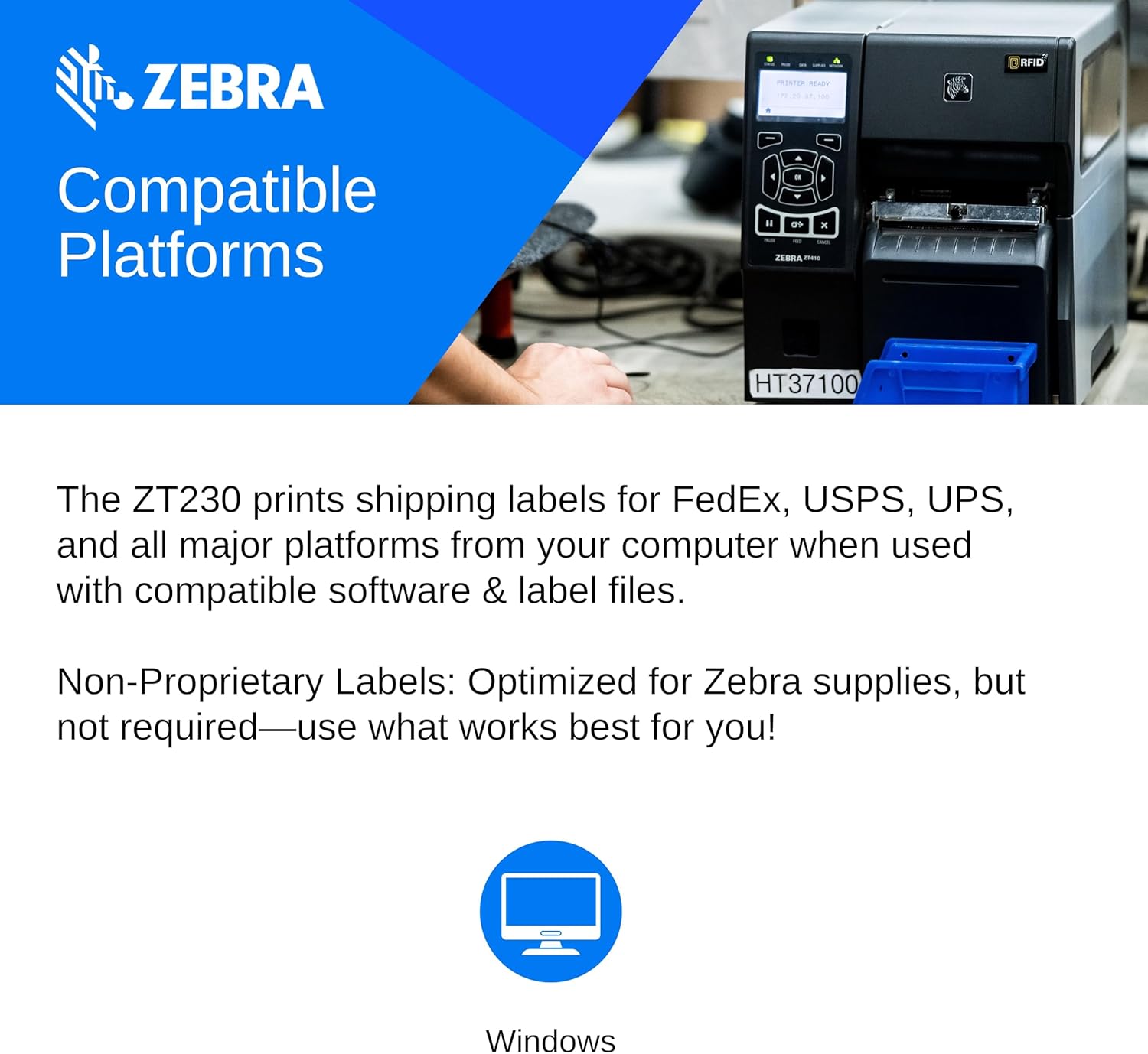 Zebra ZT230 Thermal Industrial Printer 4"| 203 DPI | No Ink Required | Auto Peel Labels | USB, Serial, Ethernet | LCD Screen | 1 Year Warranty | Thermal Transfer