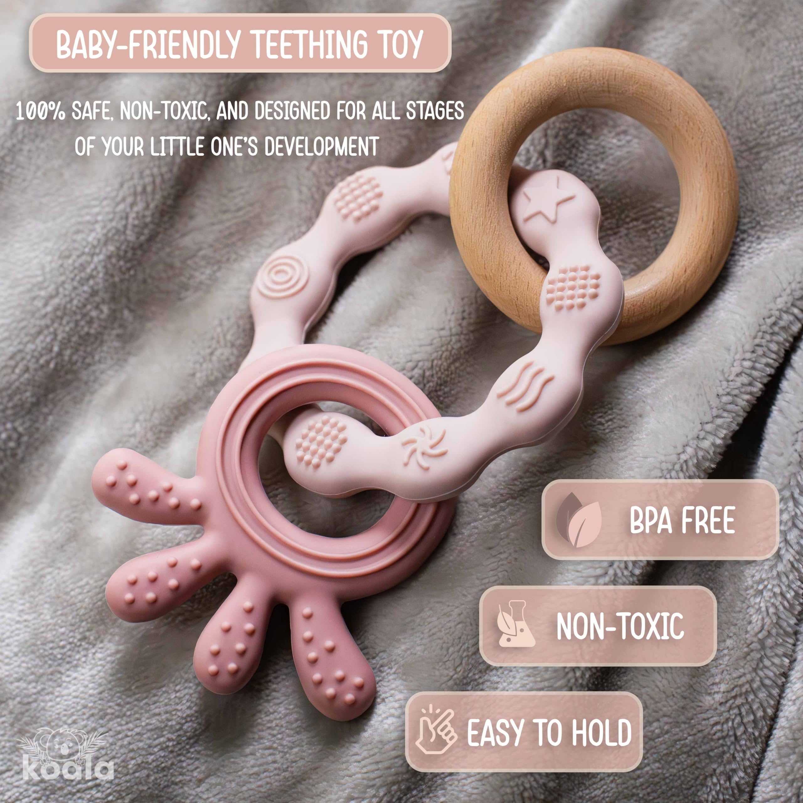 Baby Silicone Teething Toy – BPA-Free Teether Ring for Infants 0-12 Months – Soft and Textured for Teething Relief – Easy to Hold Chew Toy – Soothes Sore Gums & Supports Oral Development