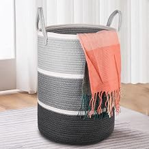 Durable Cotton Cloth bags for stacking and storing diapers and blankets,Pillows, Christmas Gifts,Clothes in Bedroom, Living Room, Cloth bags for Storage Grey White