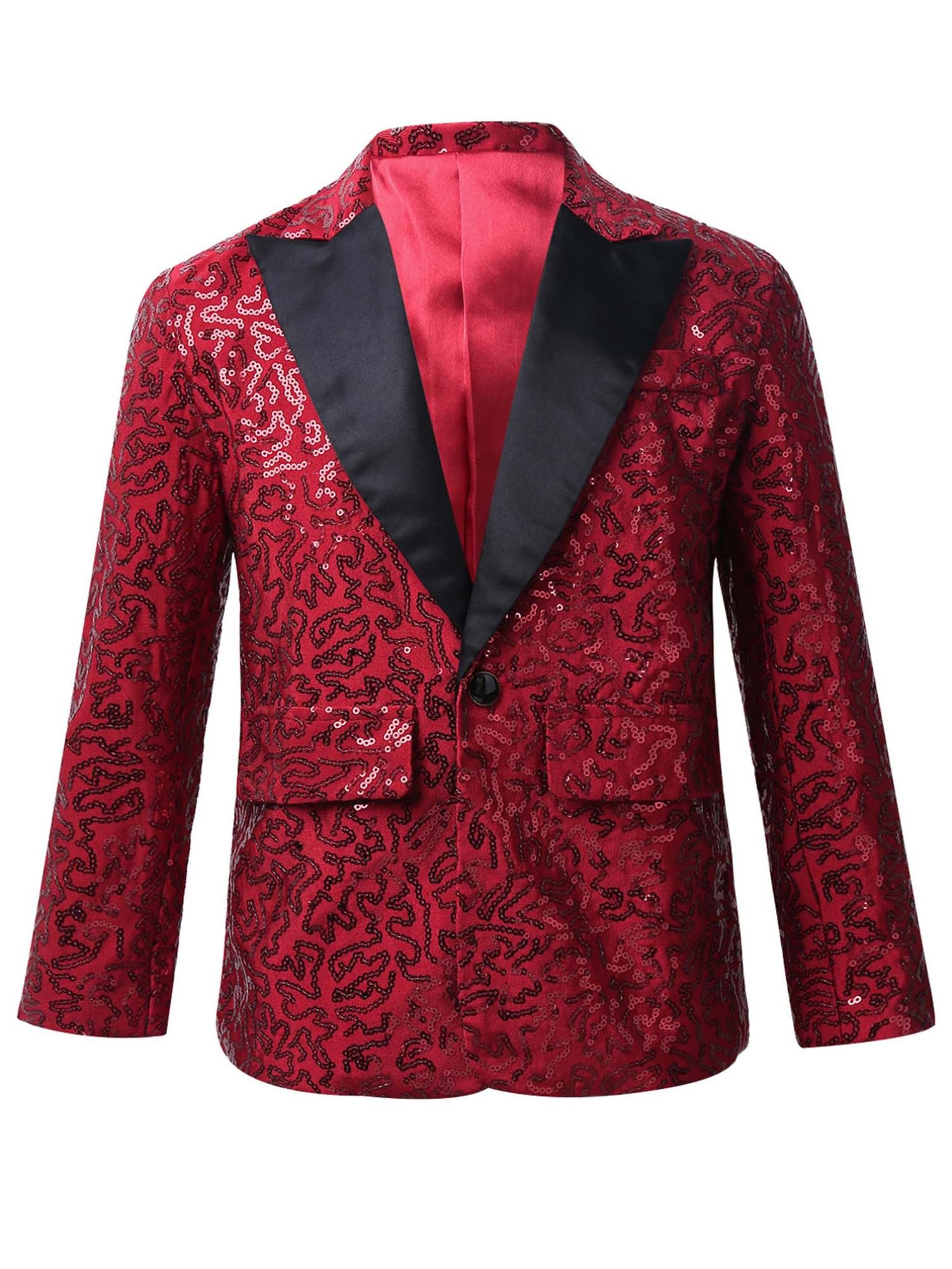YiZYiF Niños Lentejuelas Brillantes Chaqueta de Manga Larga Blazer Slim Fit Chaqueta de Esmoquin con Cuello en V Boda Cumpleaños Traje de Chaqueta