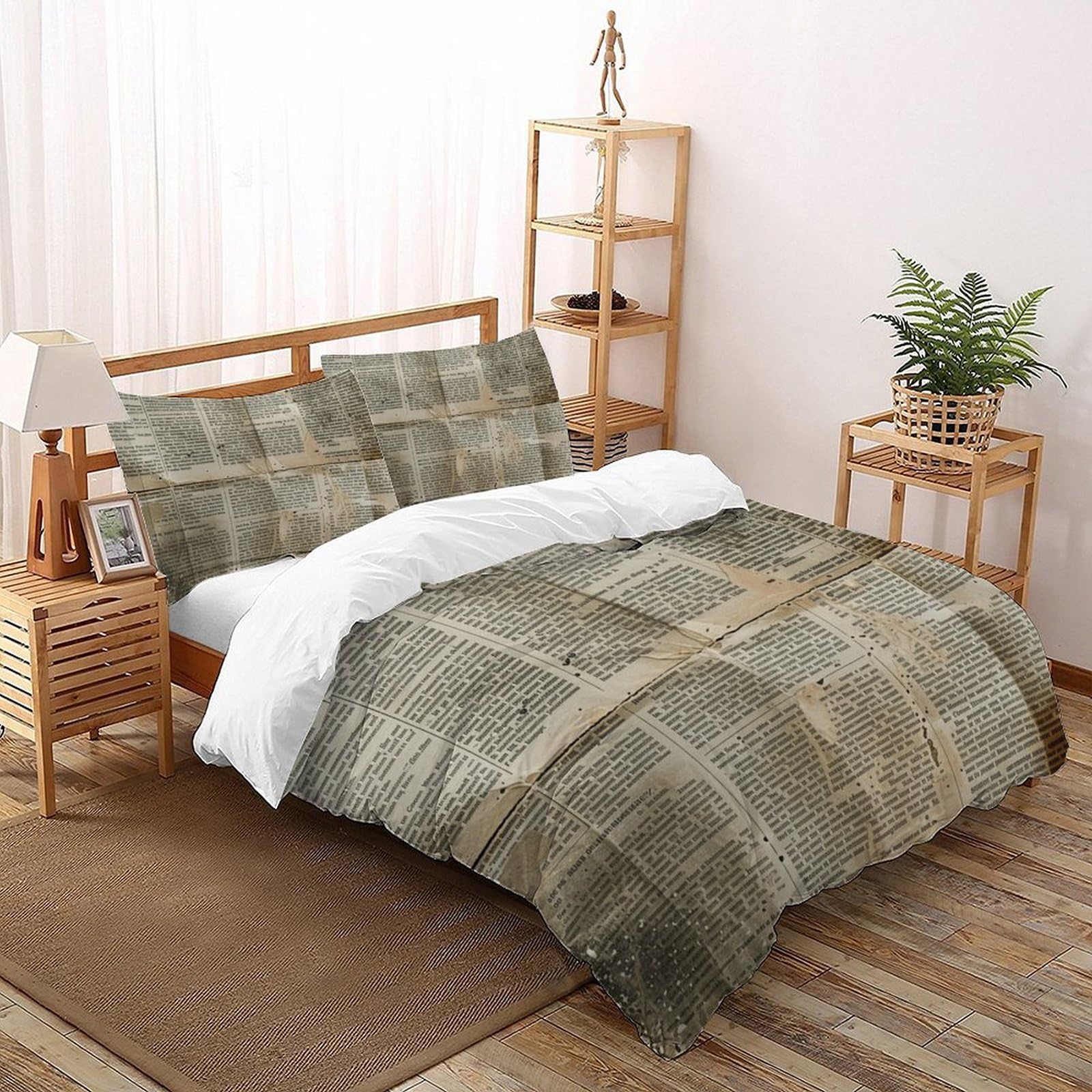 Housse de couette 3D journal rétro en tissu doux avec fermeture éclair 260x220