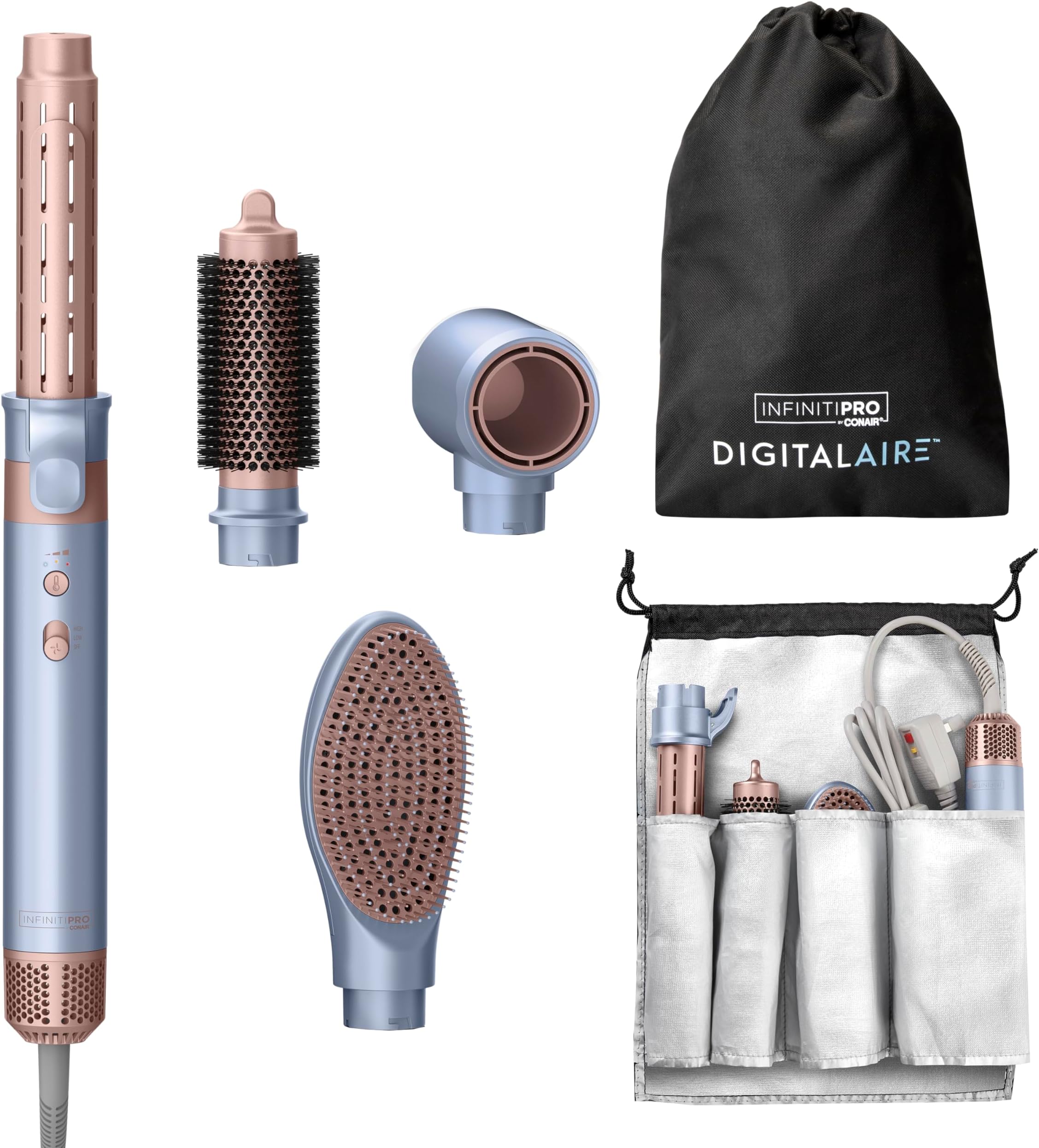 INFINITIPRO by CONAIR DigitalAIRE Multi Hair Styler, Air Styling System for Curls, Waves, Blowouts & Volume, 4 Attachments to Personalize Your Look Plus Storage Bag, Light Blue