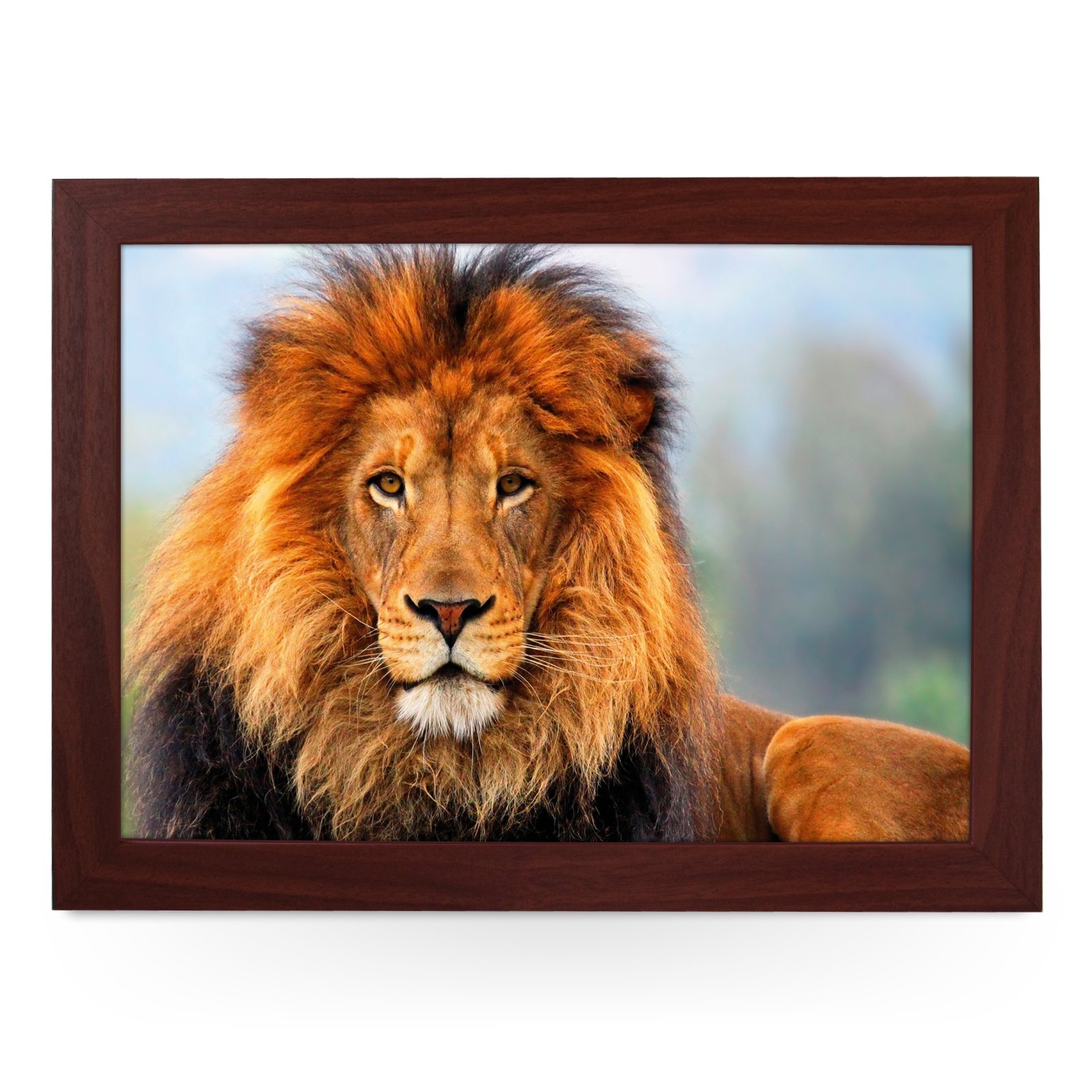 Portable Lap Desk Tray (Majestic Lion) Handmade Wooden Frame, Beanbag Cushioned Bottom | Computers, Laptops, Meals, Food | L0051 Brown