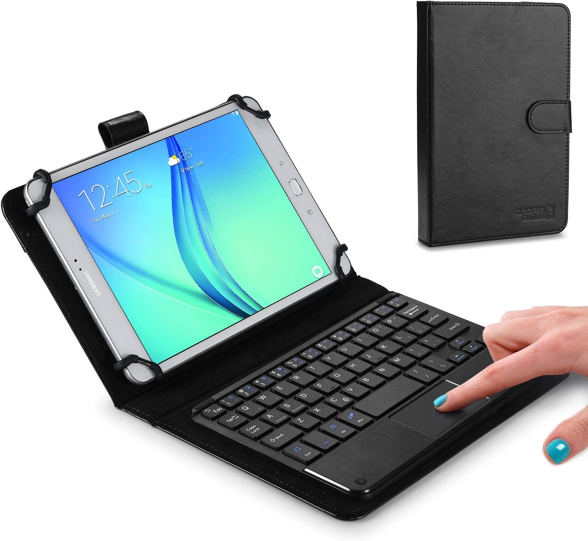 Cooper Touchpad Executive [Multi-Touch Mouse Keyboard] Case for 7, 7.9, 8" Tablets | iPadOS, Android, Windows | Bluetooth, Universal, Leather, Hotkeys