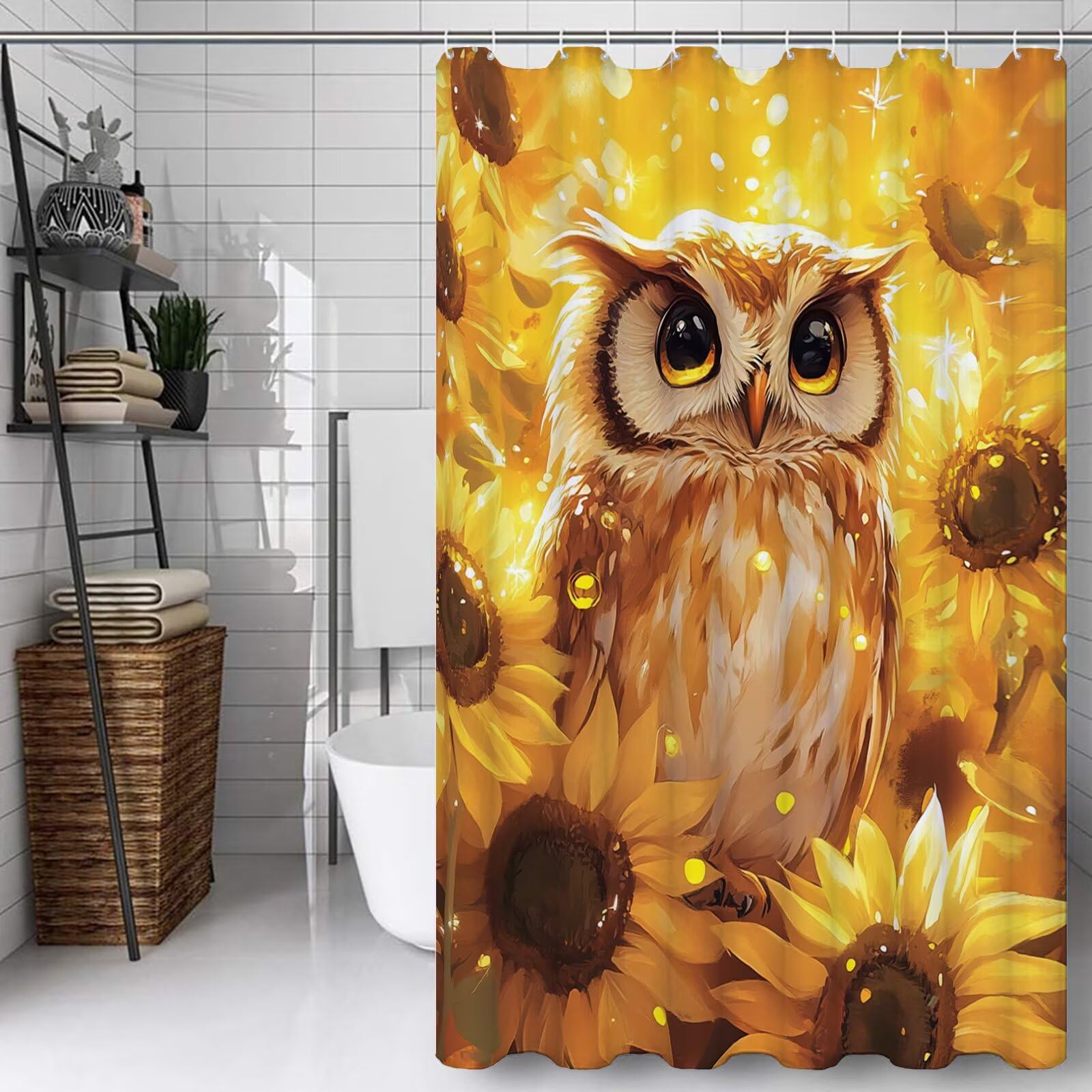 Rideau de douche 150x210 cm imperméable jaune tournesol avec 12 crochets