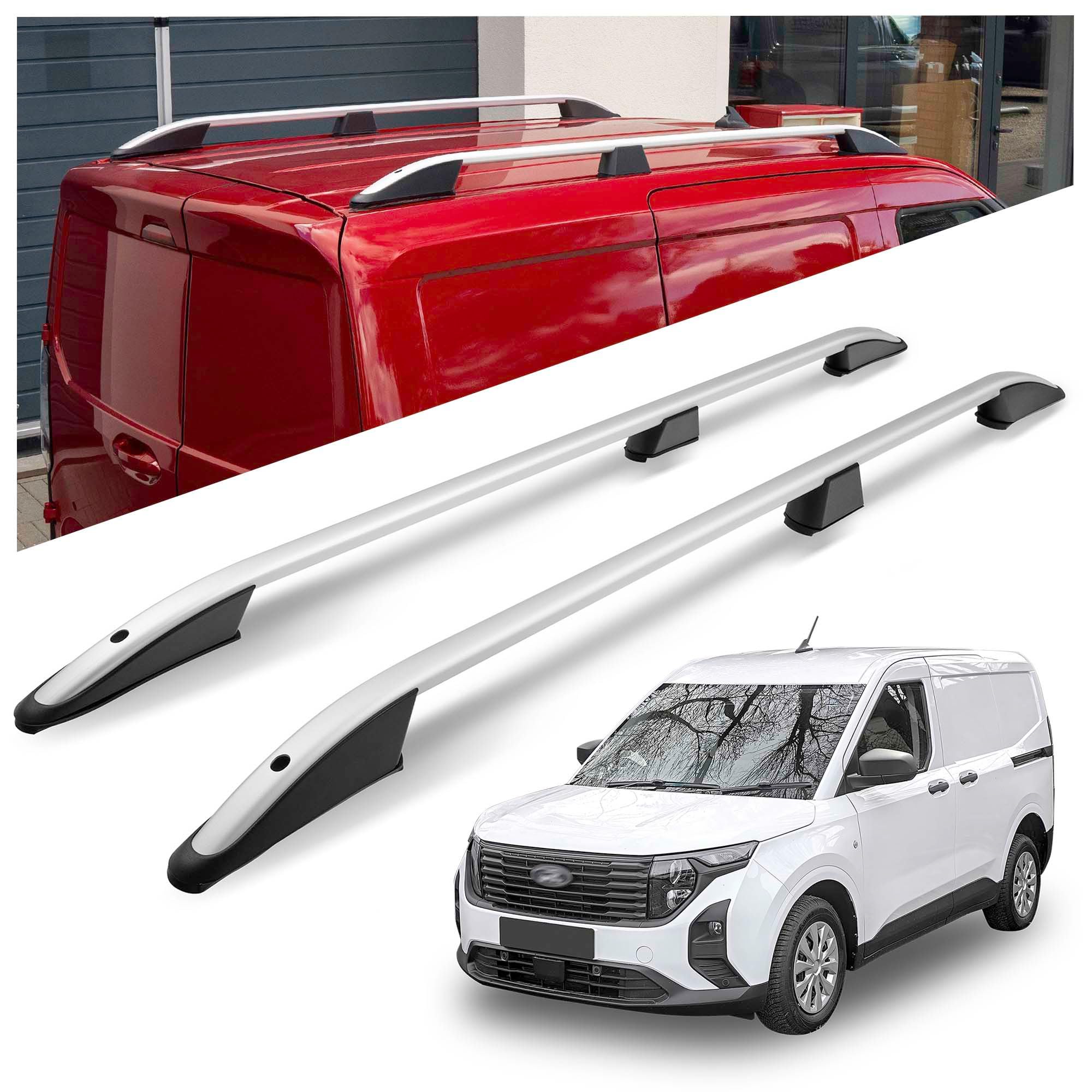 CHROMEMASTER | Barras Longitudinales de Techo Compatibles con Ford Transit Courier 2023+; Permiten el Montaje de Barras de Techo, Cofre de Techo y Portabicicletas | Instalación Fácil y Rápida