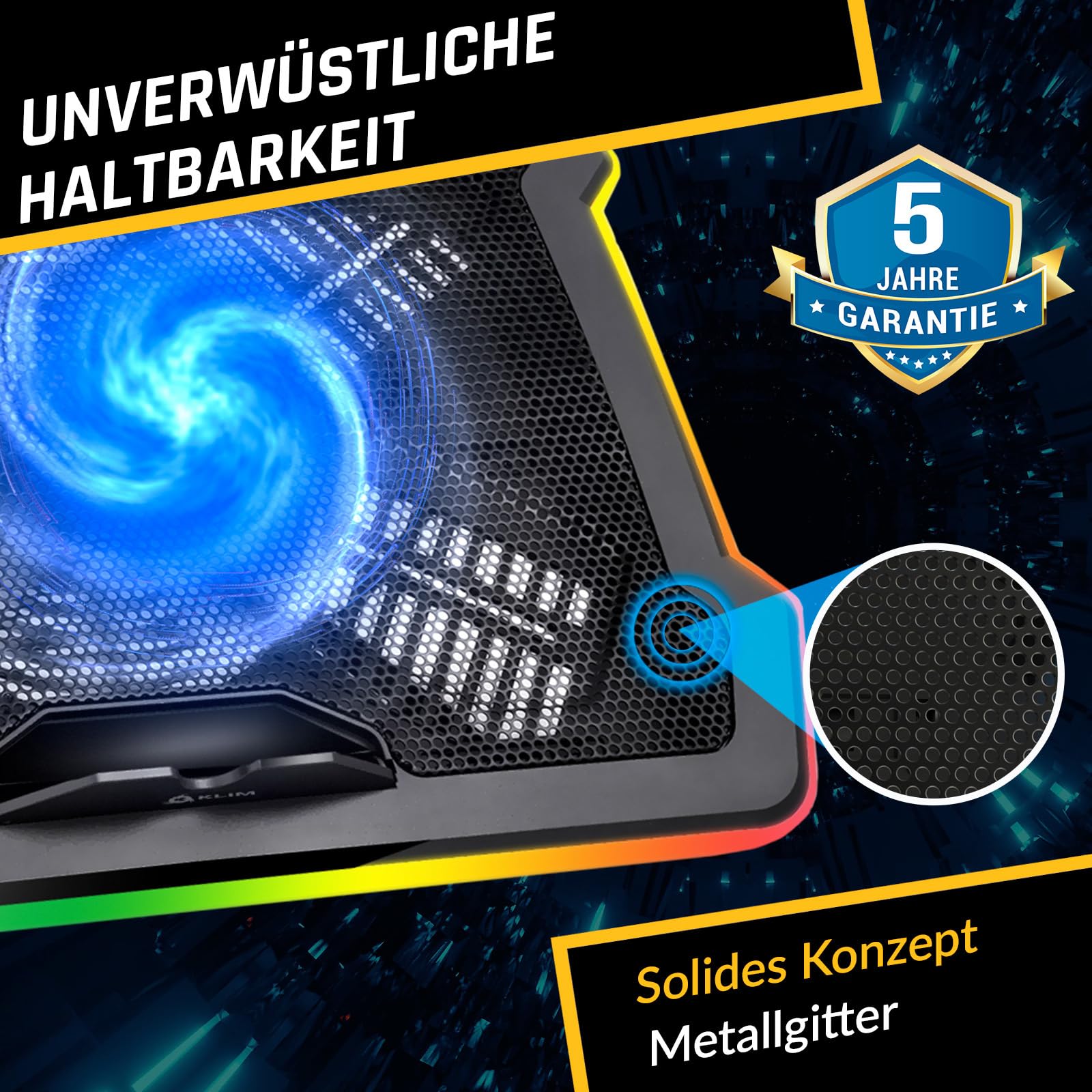KLIM Ultimate Laptop Kühler + NEU + Gaming Cooling Pad + Stabiler RGB Ständer mit Lüfter + Kompatibel bis zu 17" + USB-Lüfter + Für PC Mac PS5 PS4