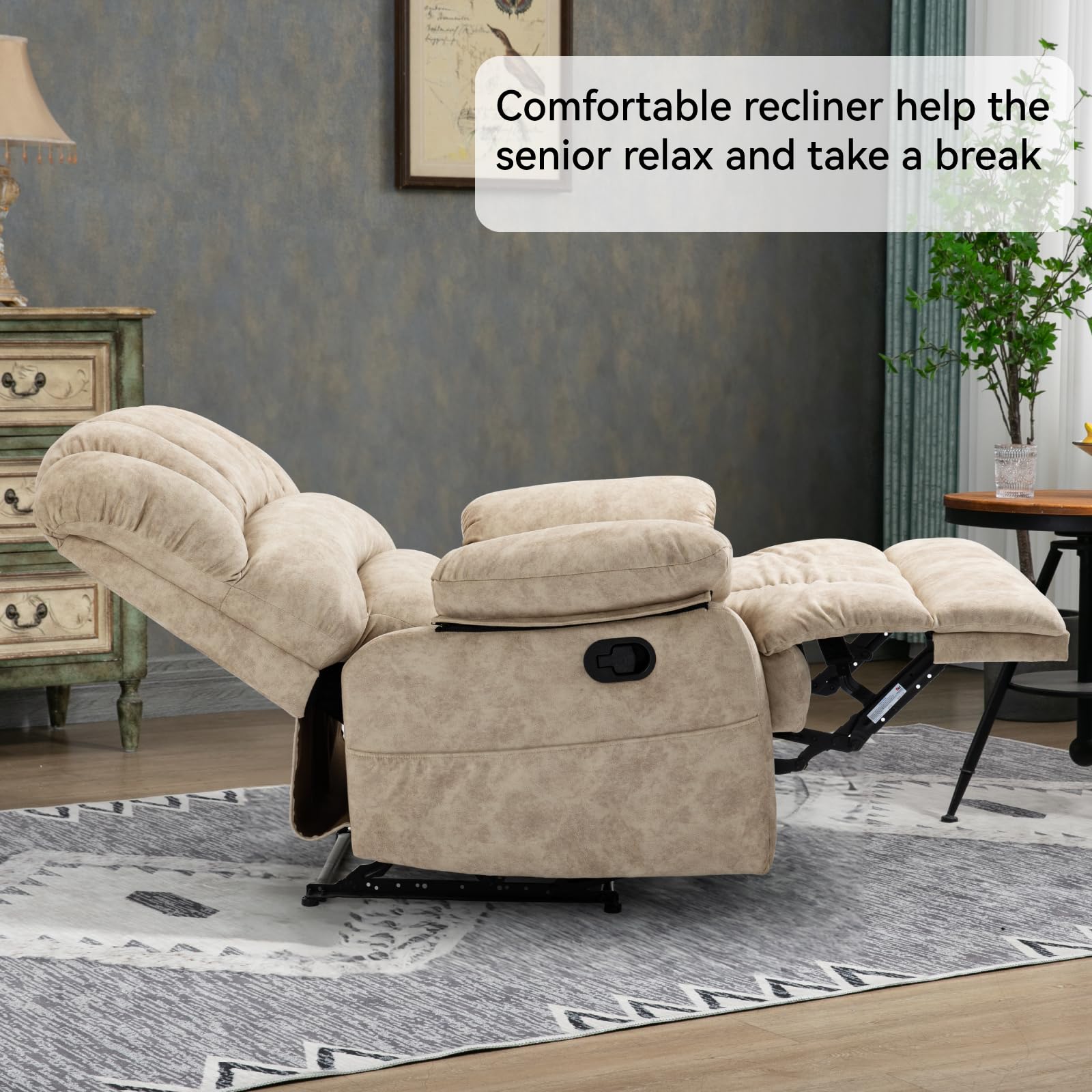 GDFStudio Oversized Manual Recliner Chair for Adults, Large Fabric Recliner Chai - product photo