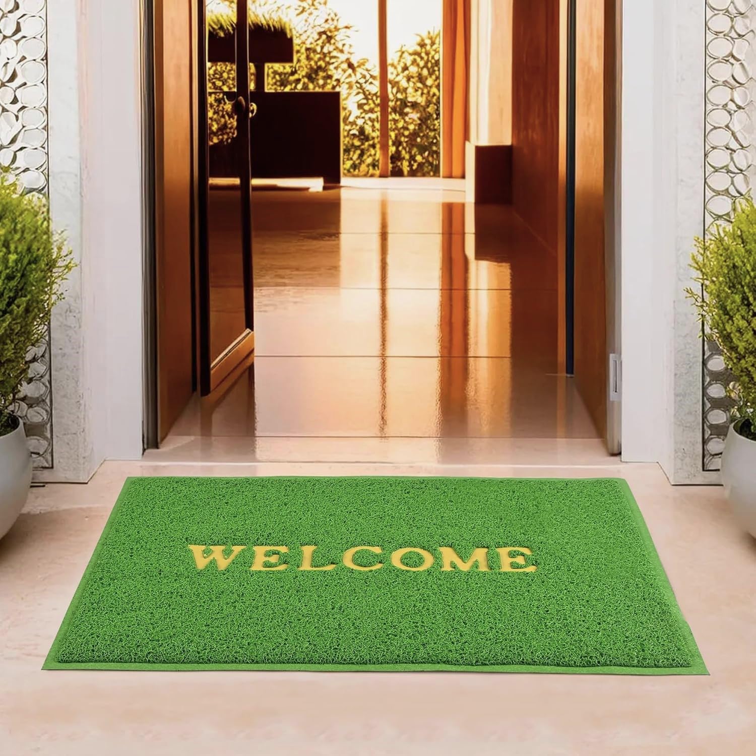 Welcome Door Mat for Home Entrance, Indoor Outdoor PVC Doormat (Green)-image-31