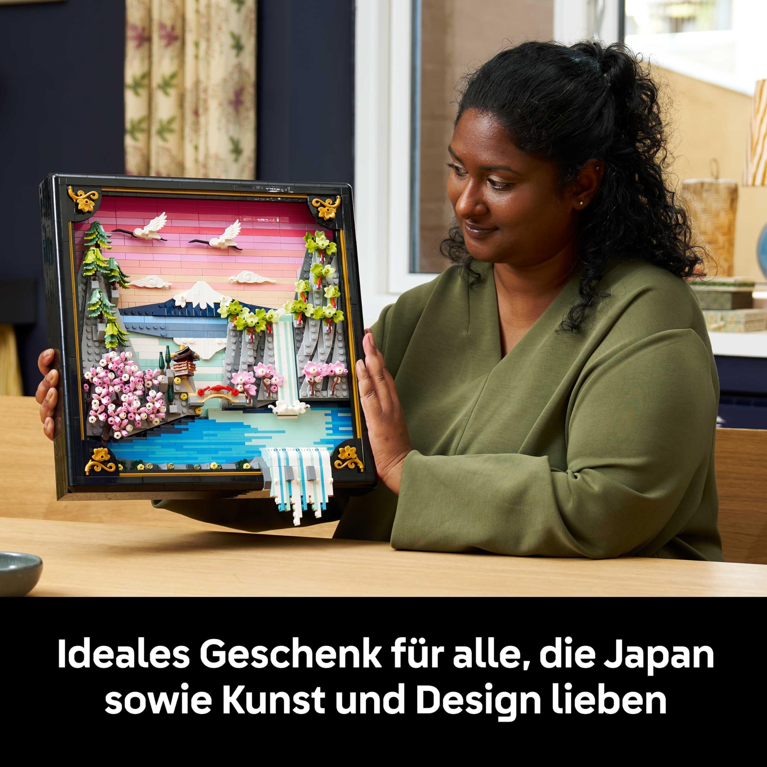 LEGO Art Japanische Kirschblütenlandschaft - DIY Set - Bauset für Erwachsene - 3D Wandkunst im Rahmen mit dem Fuji-Berg, Sakura (Kirschblüten) und Wasserfall - Geschenk für Männer und Frauen - 31218