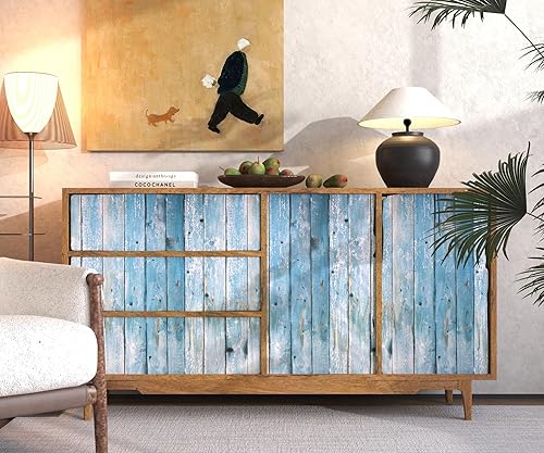 Miniatura 5 de Papel tapiz de madera envejecida azul vintage de 17.3 x 78.8 pulgadas, papel tapiz de madera rústica, papel de contacto de grano de madera rústica,