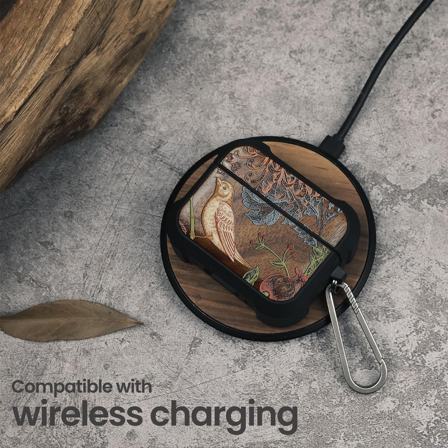 for AirPods Pro 3 Case, Shockproof Wooden Cover with Quick Released Keychain for AirPods Pro Case 3rd Generation (2025) Compatible with Wireless Charging, (Botanical Birds) Walnut