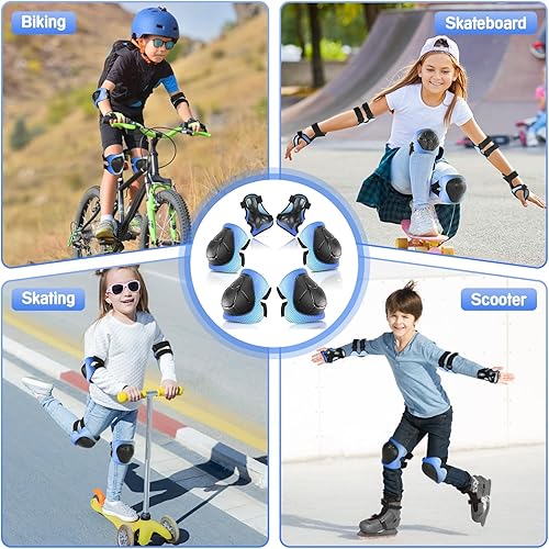 Miniatura 18 de Juego de rodilleras de protección para niños de 3 a 14 años, rodilleras y coderas con muñequeras 3 en 1 para patinaje, ciclismo, bicicleta, patinaje
