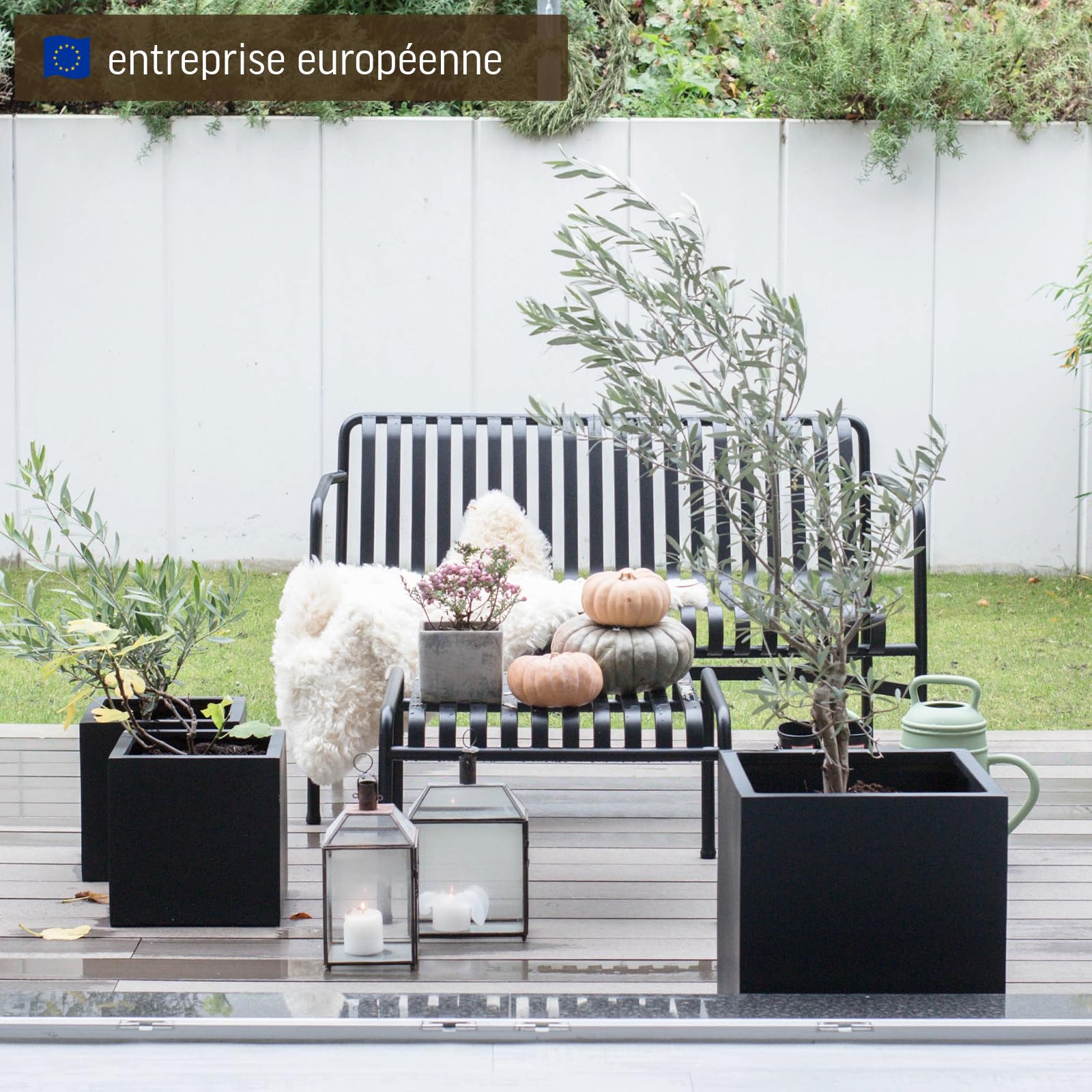 VIVANNO Jardinière en Fibre de Verre 40x40x40 cm Anthracite Mat Carrée Extérieur Intérieur