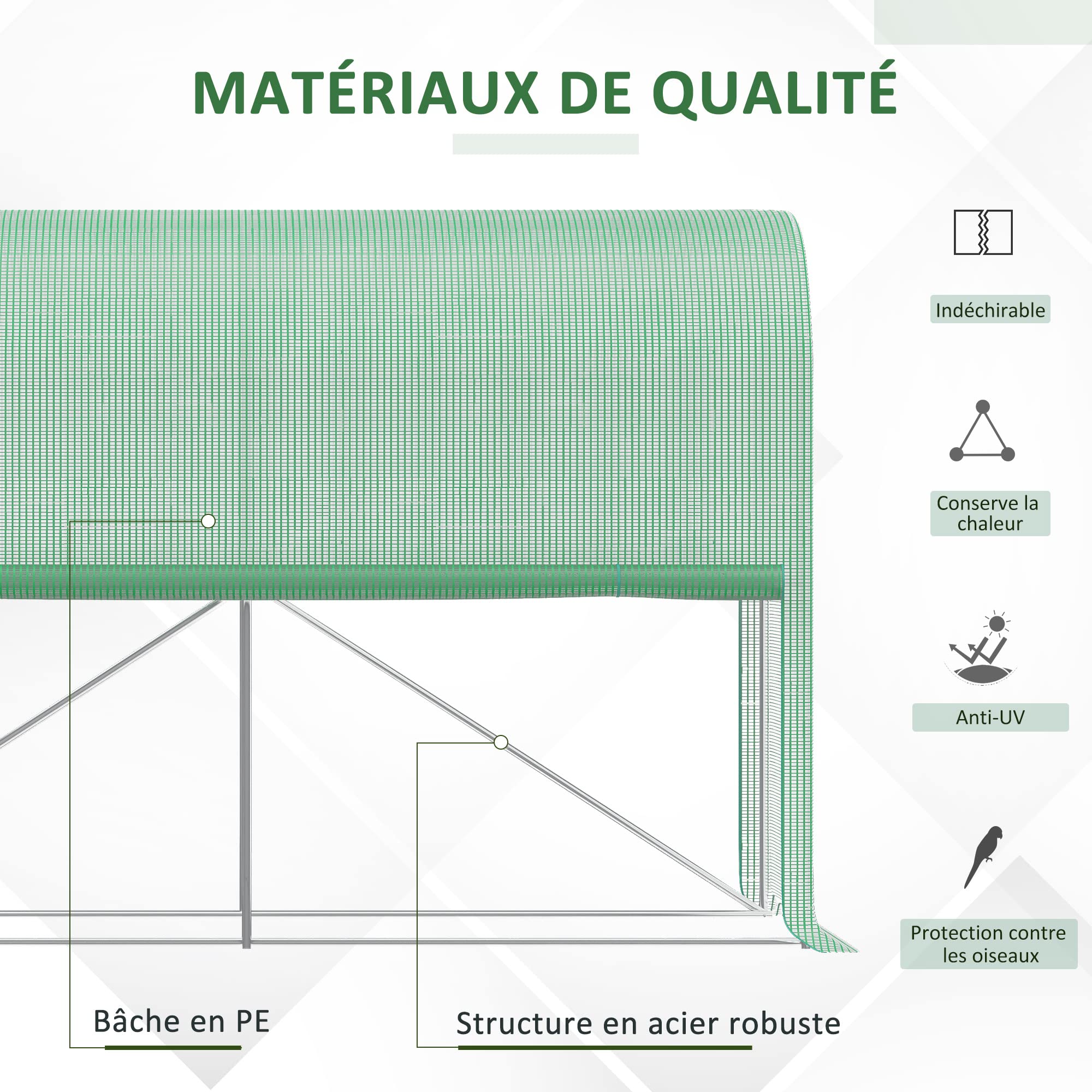 Outsunny Serra da giardino 3m² Serra per pomodori dim. 3 x 1 x 2 H m Porta con cerniera a discesa 2 lati arrotolabili in acciaio PE ad alta densità verde