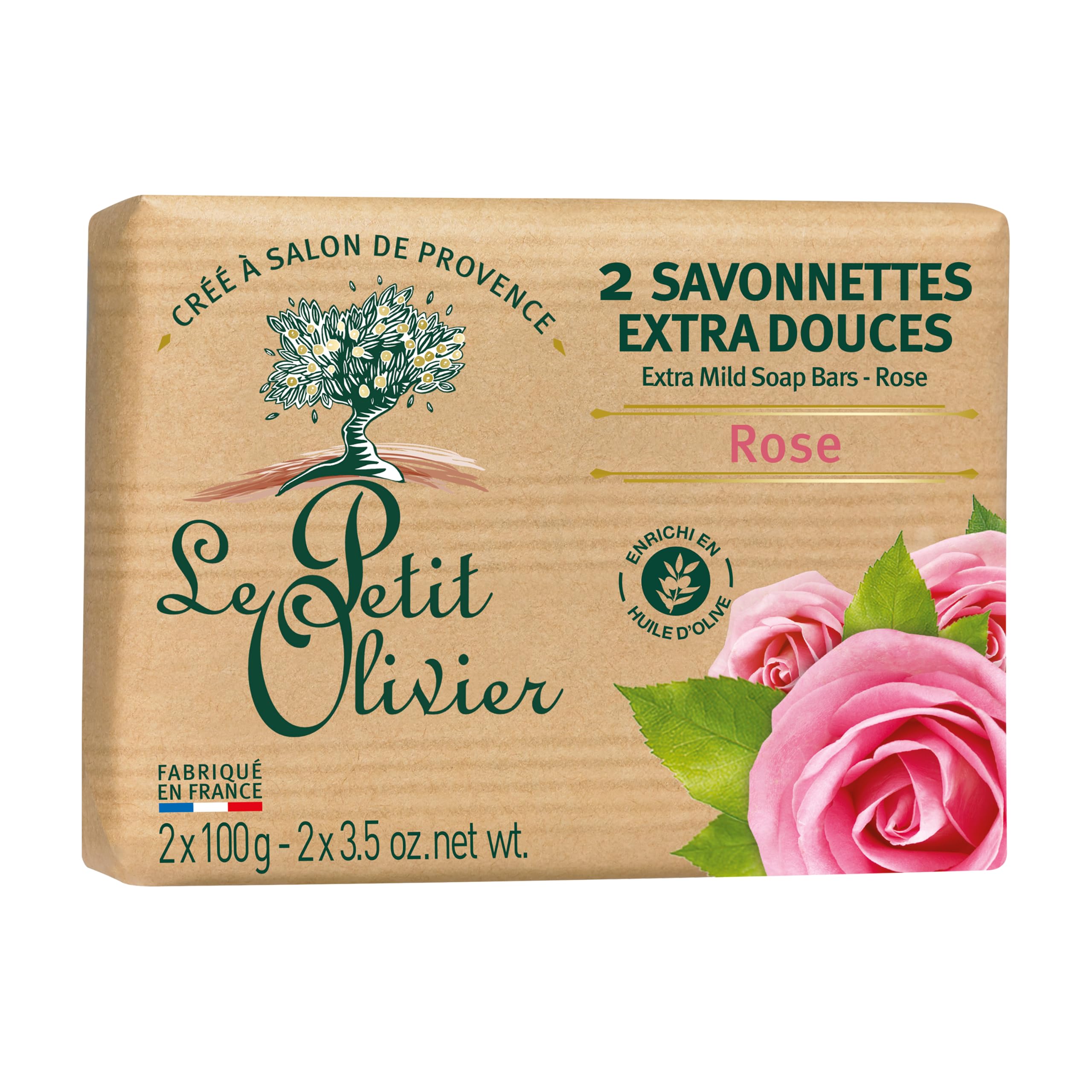 Le Petit Olivier Soap with rose and olive oil 2 x 100 grams from France