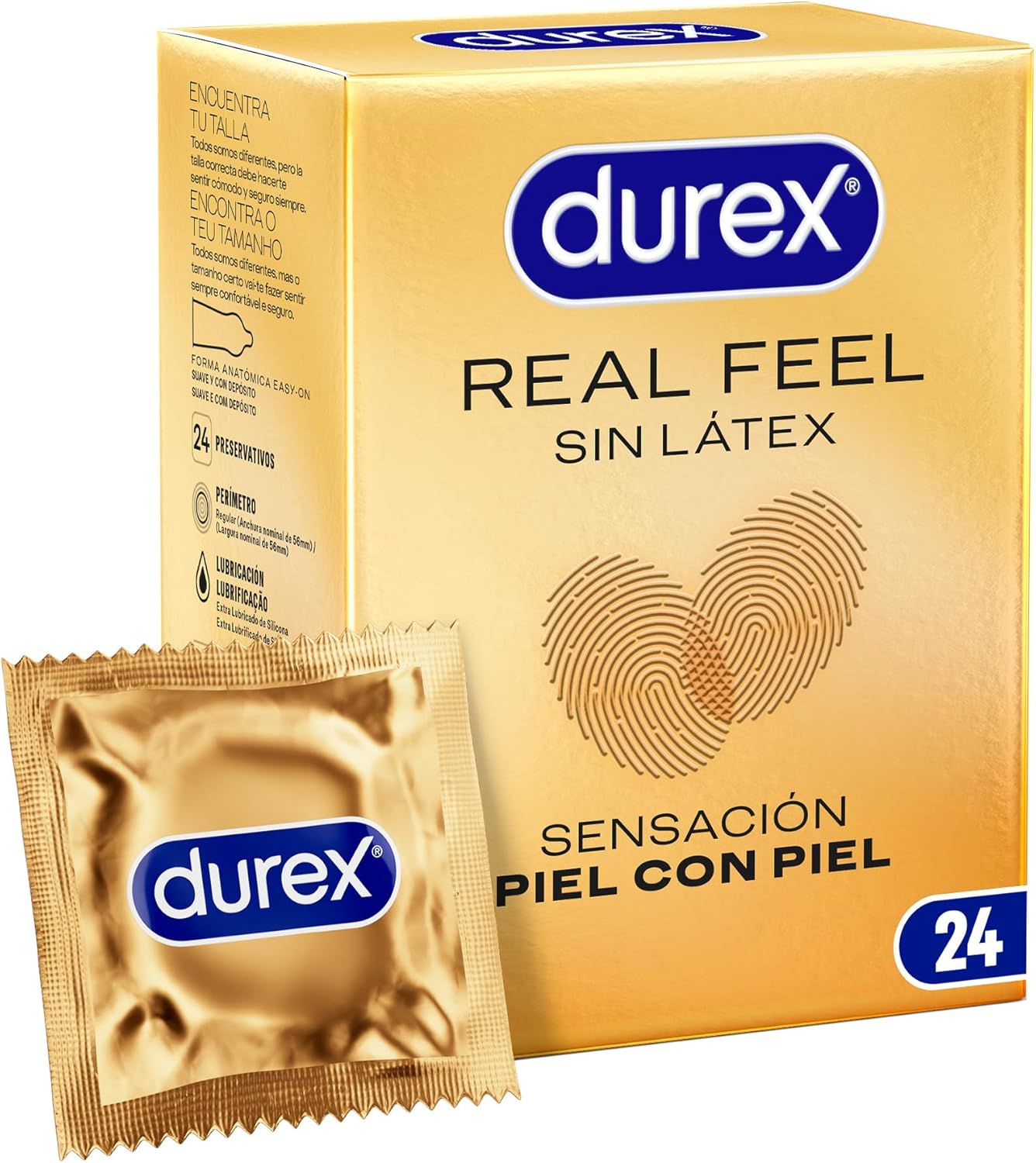 Durex Preservativos Real Feel, Extra lubricados, Sin Látex, Forma Easy-On, 24 condones