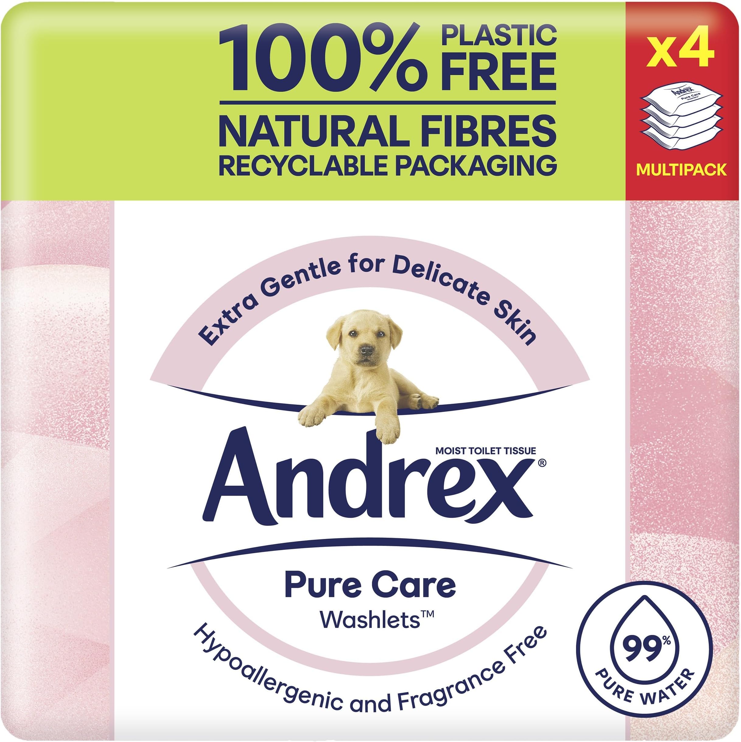 Andrex Pure Care Washlets Moist Toilet Tissue Multipack (4 x 36 Sheets), White