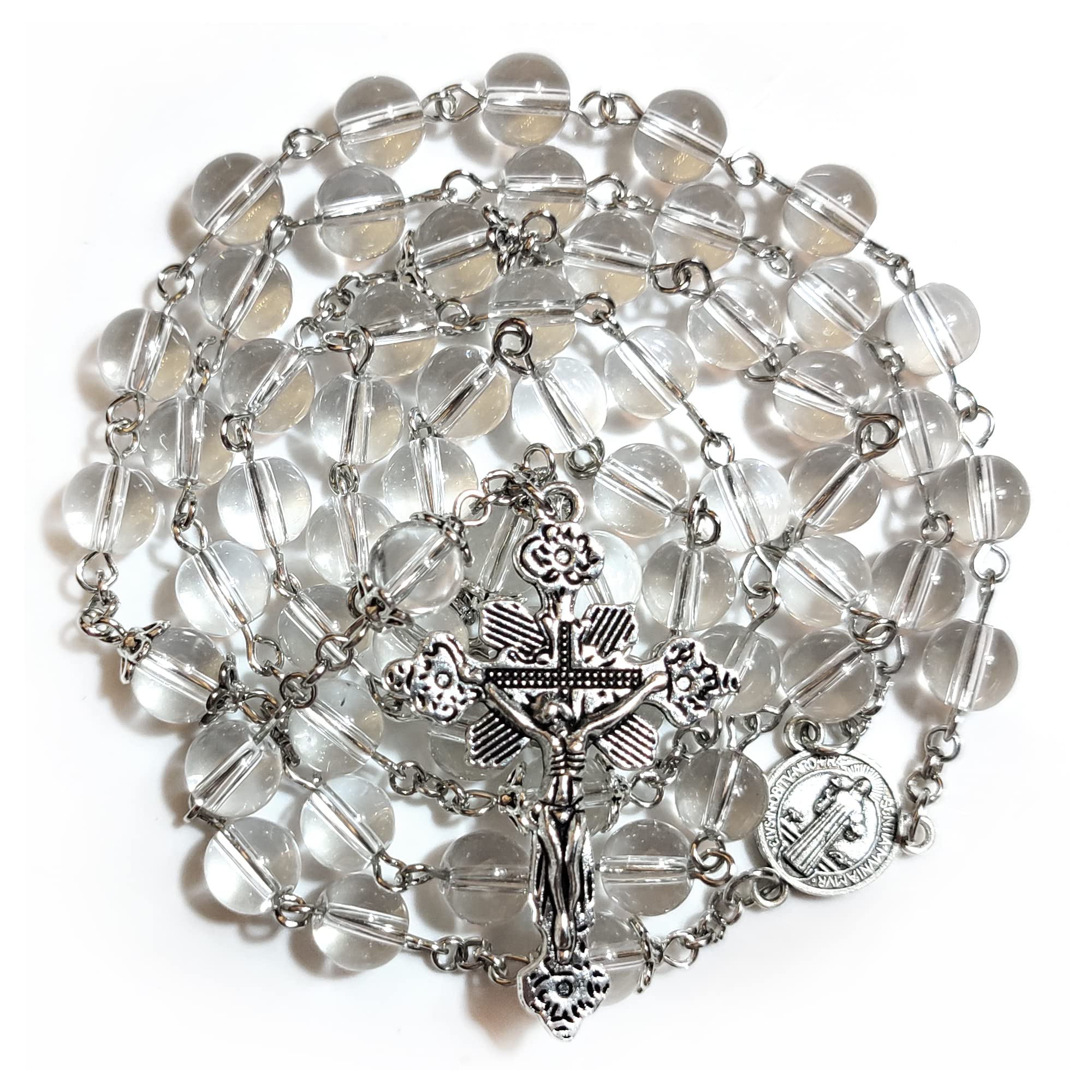 Rosary Beads Chaplet T Transparent White Artificial Crystal Glass Rosery Cross Catholic gifts
