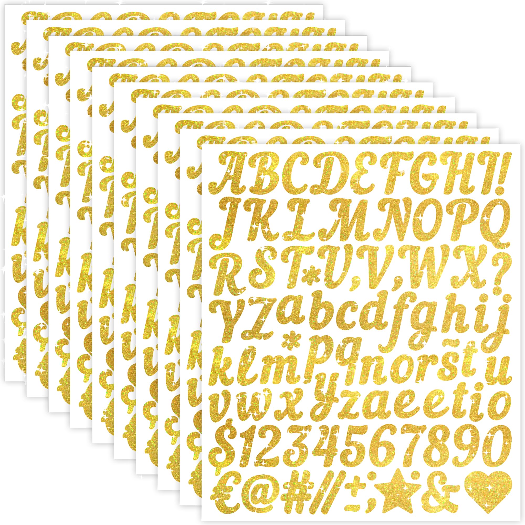 Sondeng Gold 880Pcs Letter Stickers Glitter Alphabet Stickers 1 Inch Self Adhesive Waterproof Vinyl Small Letters For Graduation Cap Water Bottles Mailbox Number Scrapbooking Journal Home Decor (,1 Inch)