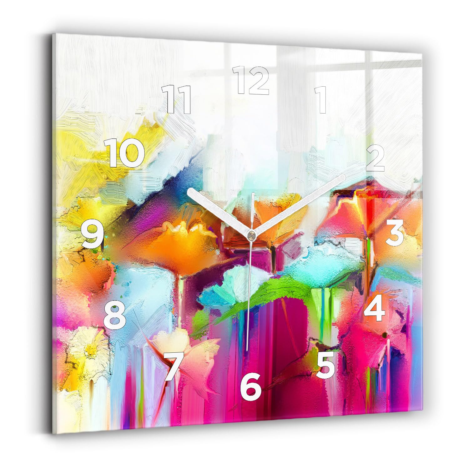 Horloge murale moderne pour salon et bureau avec affichage analogique et fleurs abstraites