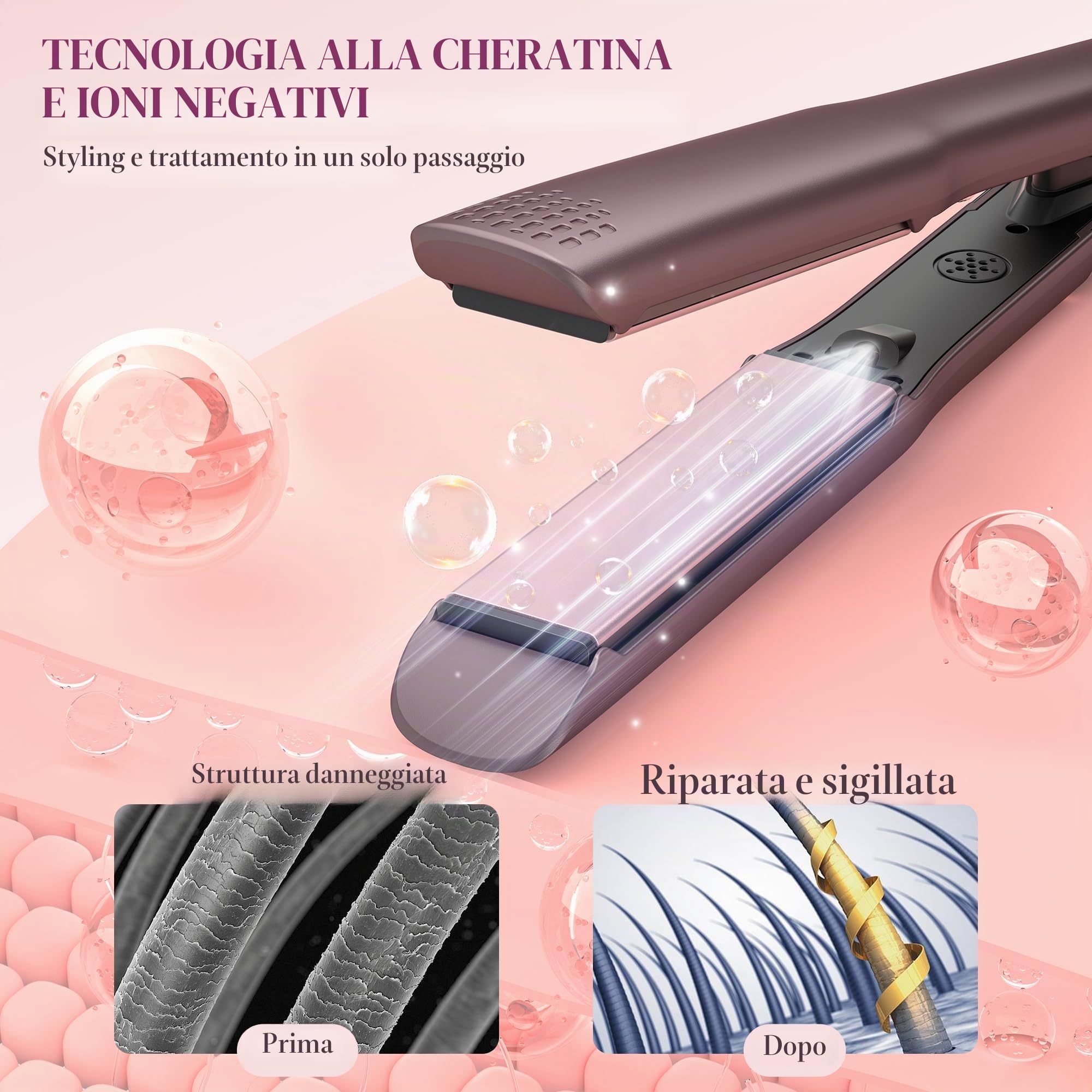 BarberBoss Piastra professionale per capelli in ceramica con piastre mobili, tecnologia ionica e cheratina per tutti i tipi di capelli, piastra per capelli lisci (QR-8411, viola)
