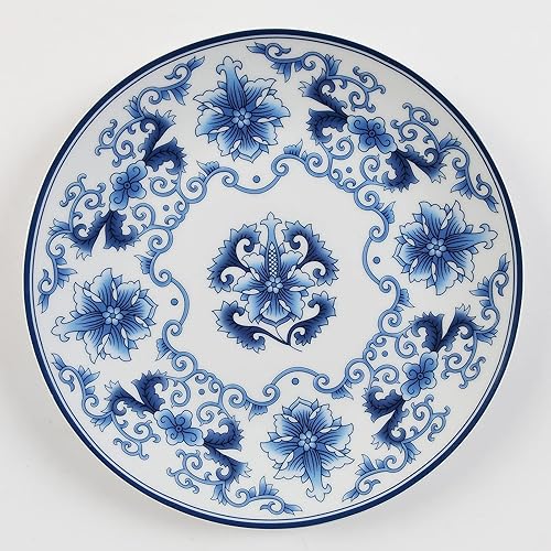 Miniatura 4 de Platos decorativos de porcelana azul y blanca de 10.2 in con patrón floral oriental para manualidades de cerámica para adornos, 1 plato con 1