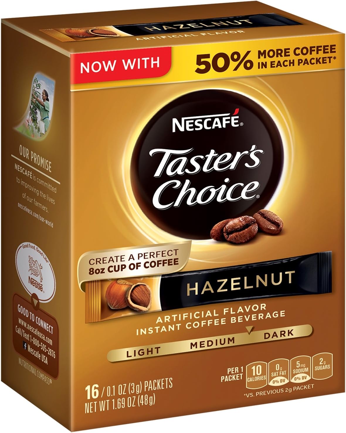 NescafeTASTER'S CHOICE Hazelnut Instant Coffee Beverage, 0.1 ounce 16 Count (6 packs)