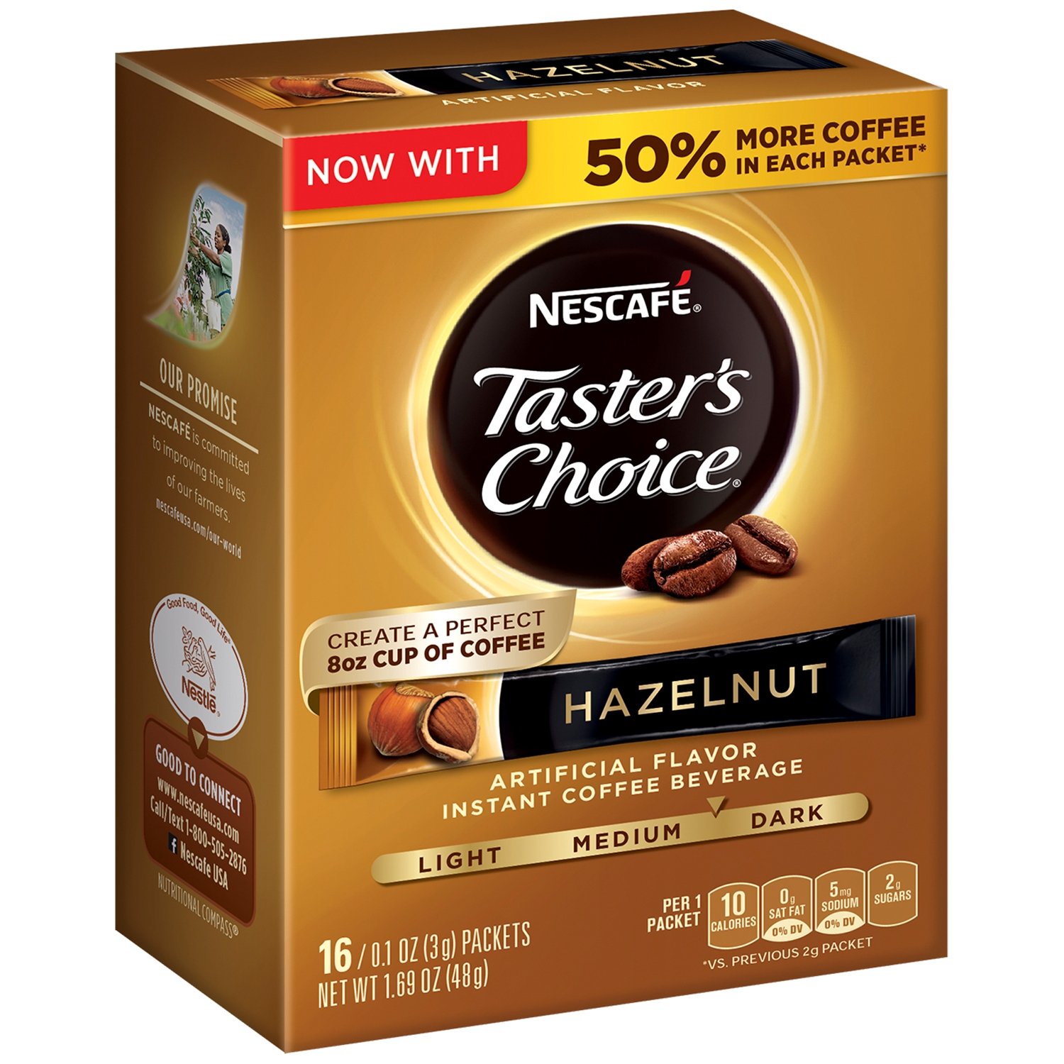 NescafeTASTER'S CHOICE Hazelnut Instant Coffee Beverage, 0.1 ounce 16 Count (6 packs)