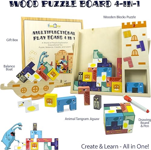 Miniatura 2 de Rompecabezas de bloques de madera de 35 piezas Tetra Tower Juego de mesa apilable, rompecabezas Tangram Montessori, bloques de construcción de