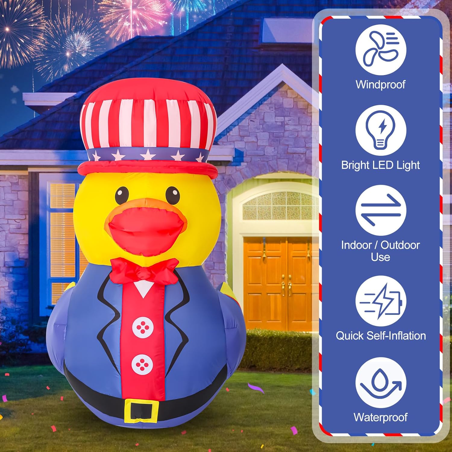 Leyndo 5 ft Patriotic Inflatable Duck 250th Anniversary 4th of July Inflatables Duck Outdoor Decoration for Independence Day Memorial Day Lighted Blow up 4th of July Decor for Parade Yard Lawn(1 Set)