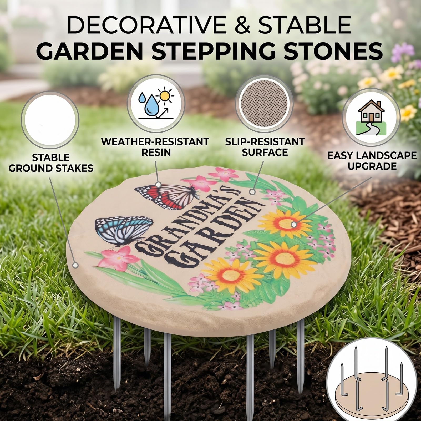 4 Pièces de Pas Japonais Décoratifs Rondes en Résine 39,5 Cm (Style de Lettre de Papillons)