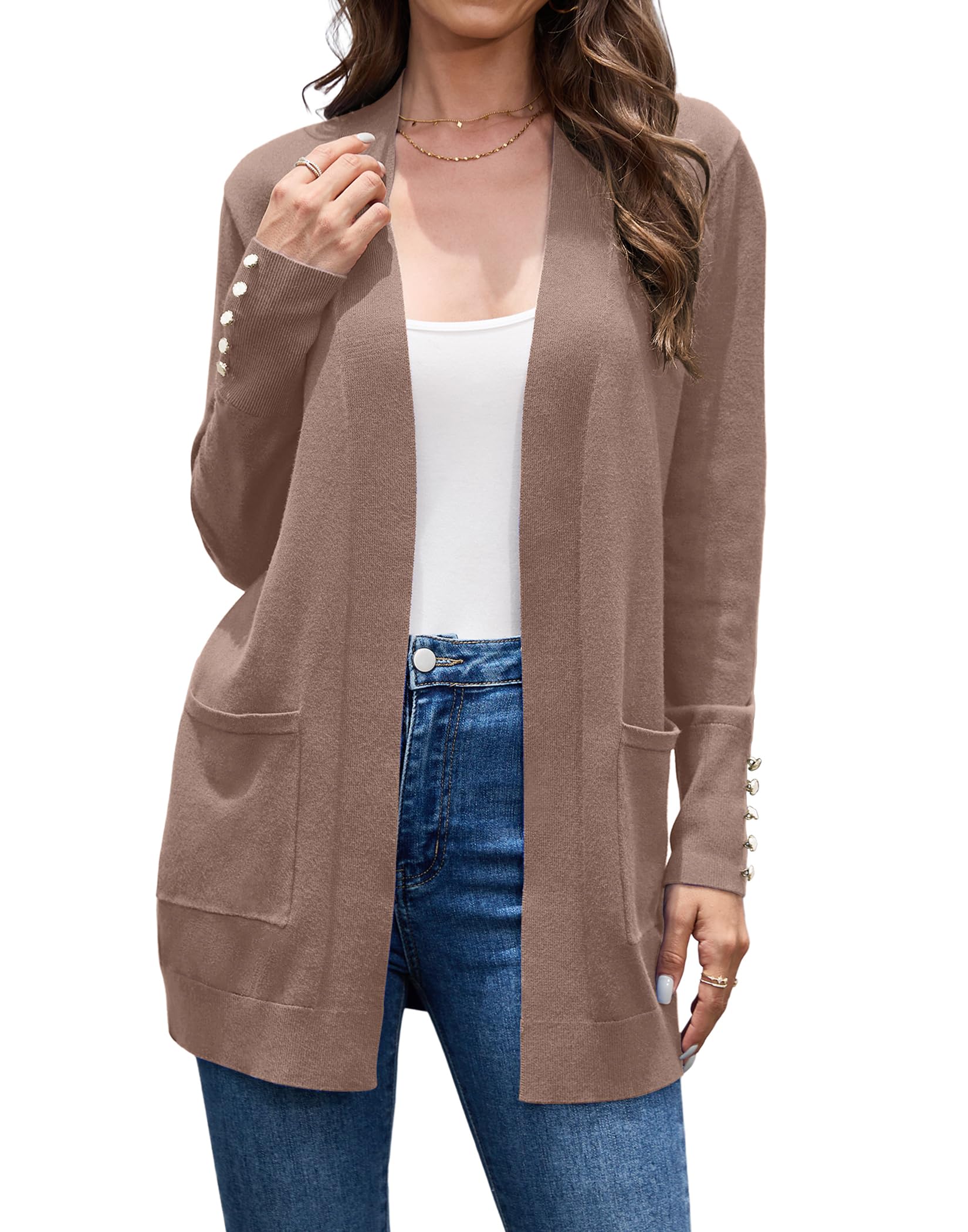 VIISHOW Women Cardigan Sweater Lightweight Open Front Long Sleeve Soft Fine Knit Casual Trendy Kimono Cardigans with Pockets