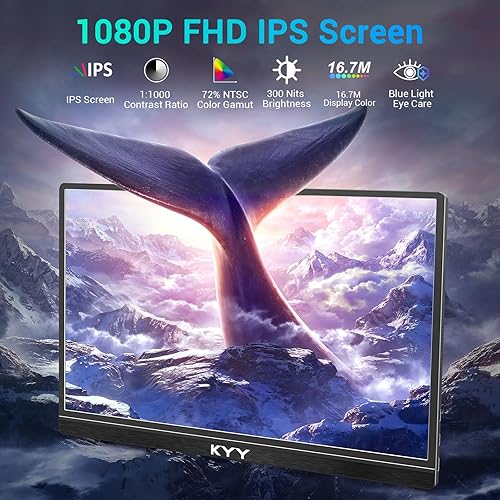 Miniatura 2 de KYY Monitor portátil de 15.6 pulgadas FHD 1080P USB C HDMI monitor de juegos ultra delgado pantalla IPS con cubierta inteligente y altavoces, Plug &