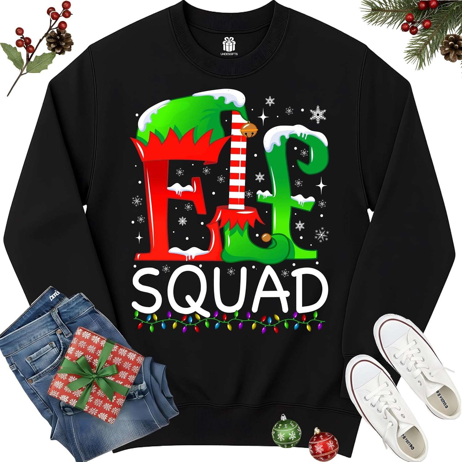 Elf Squad Christmas Family Matching X-mas Elf Team T-Shirt for Men Boys Girls Kids Toddler Son Daughter