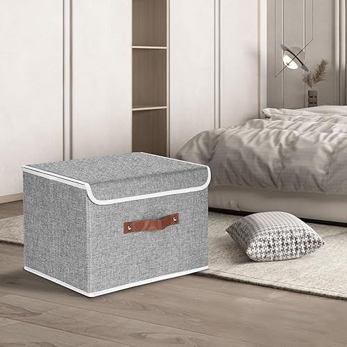 Miniatura 5 de TYEERS Cajas de almacenamiento plegables, contenedores de almacenamiento de tela lavable con tapas, 14.9 x 9.8 x 9.8 pulgadas, paquete de 2, gris
