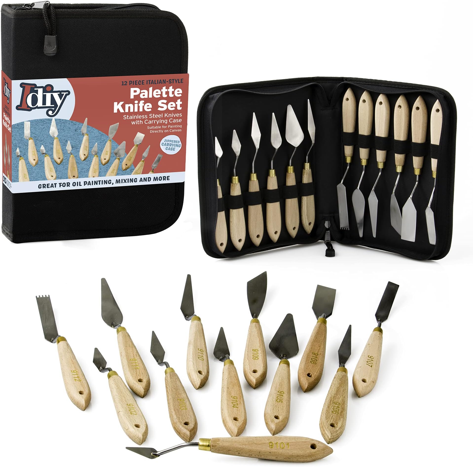Palette Painting Knife Set 12 Pack with Carrying Case- Stainless Steel Art Paint Knives