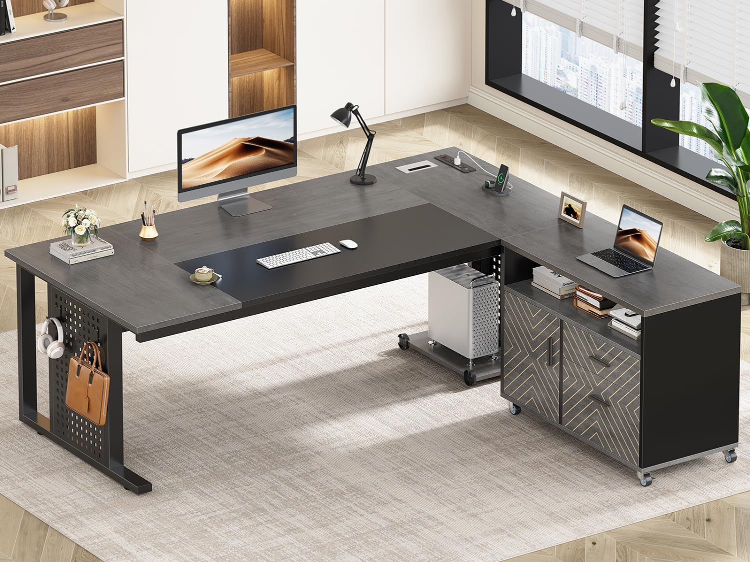 SEDETA 71' Executive Desk with Rolling File Cabinet