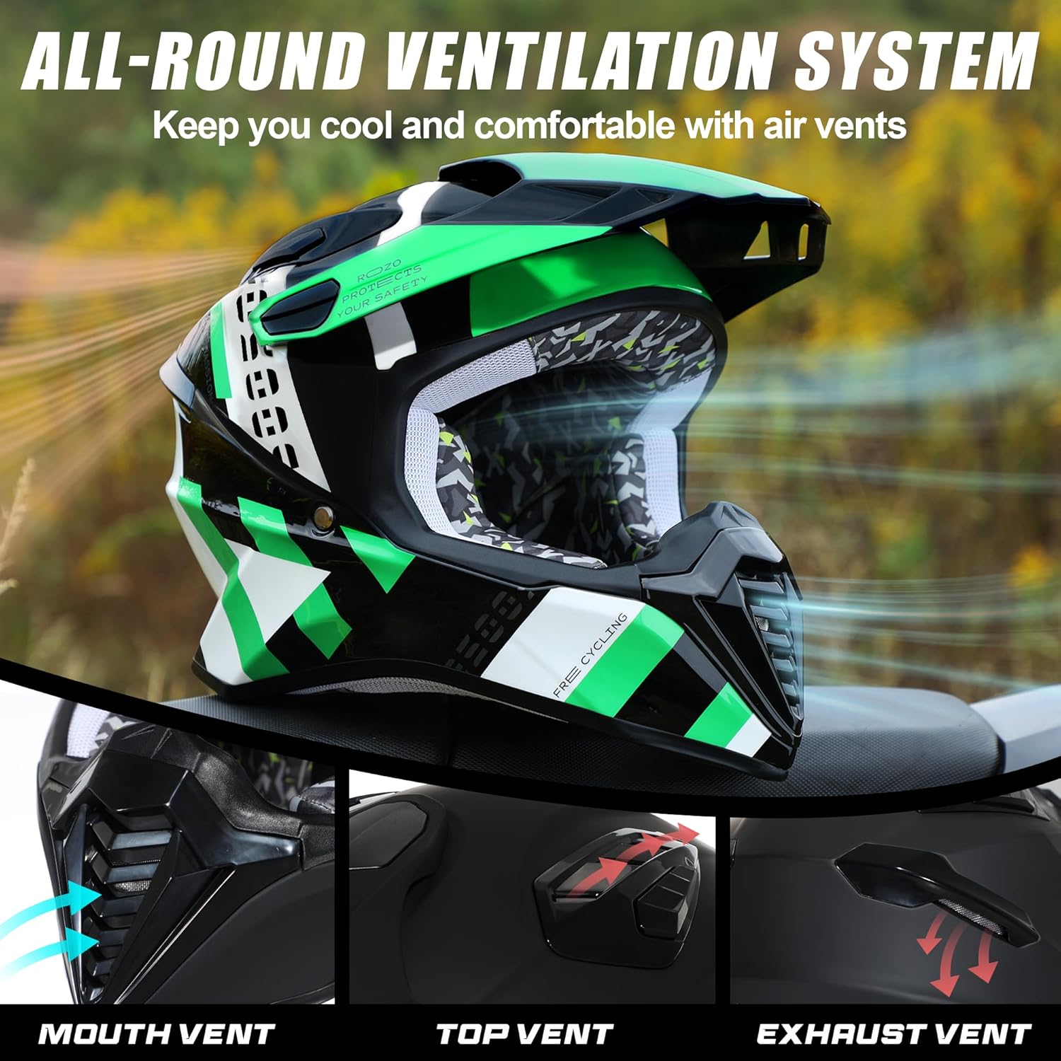 Youth Dirt Bike Helmet Kids Full Face Motorcycle Helmet for Off-Road ATV Street Riding, DOT Approved Kids Motocross Helmet with Goggles & Gloves - Image 4