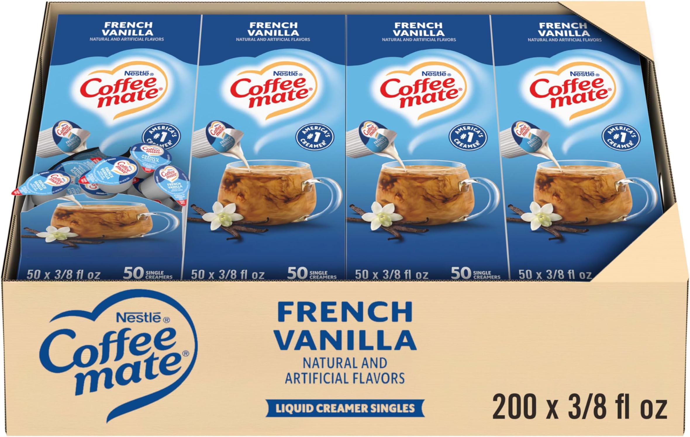 Nestle Coffee mate Coffee Creamer, French Vanilla, Liquid Creamer Singles, Non Dairy, No Refrigeration, 0.375 fl oz Tubs (Pack of 200)
