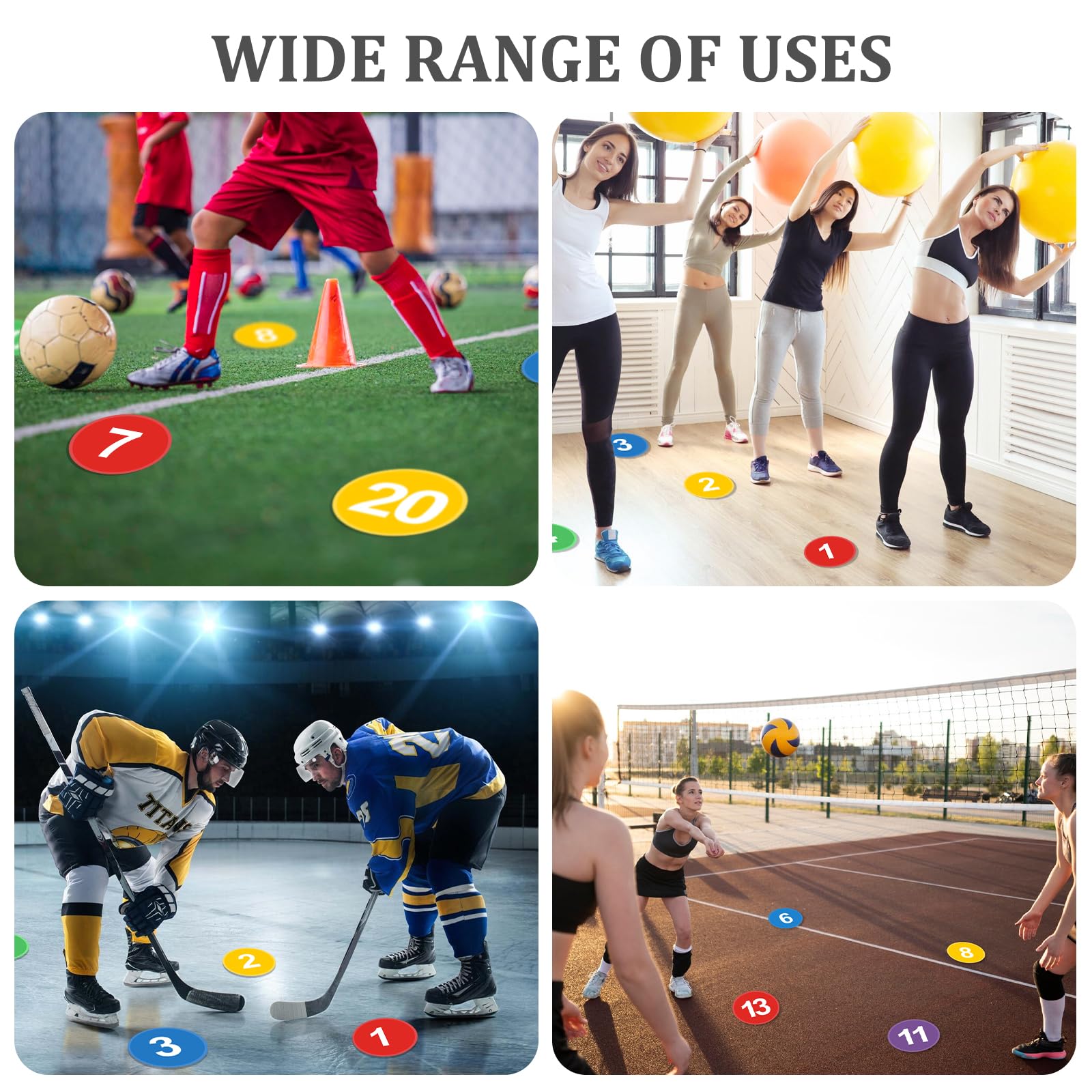 Marcadores de puntos de goma antideslizantes para agilidad, conos de campo plano, puntos de suelo para fútbol, baloncesto, deportes, entrenamiento de agilidad de velocidad y ejercicios (9