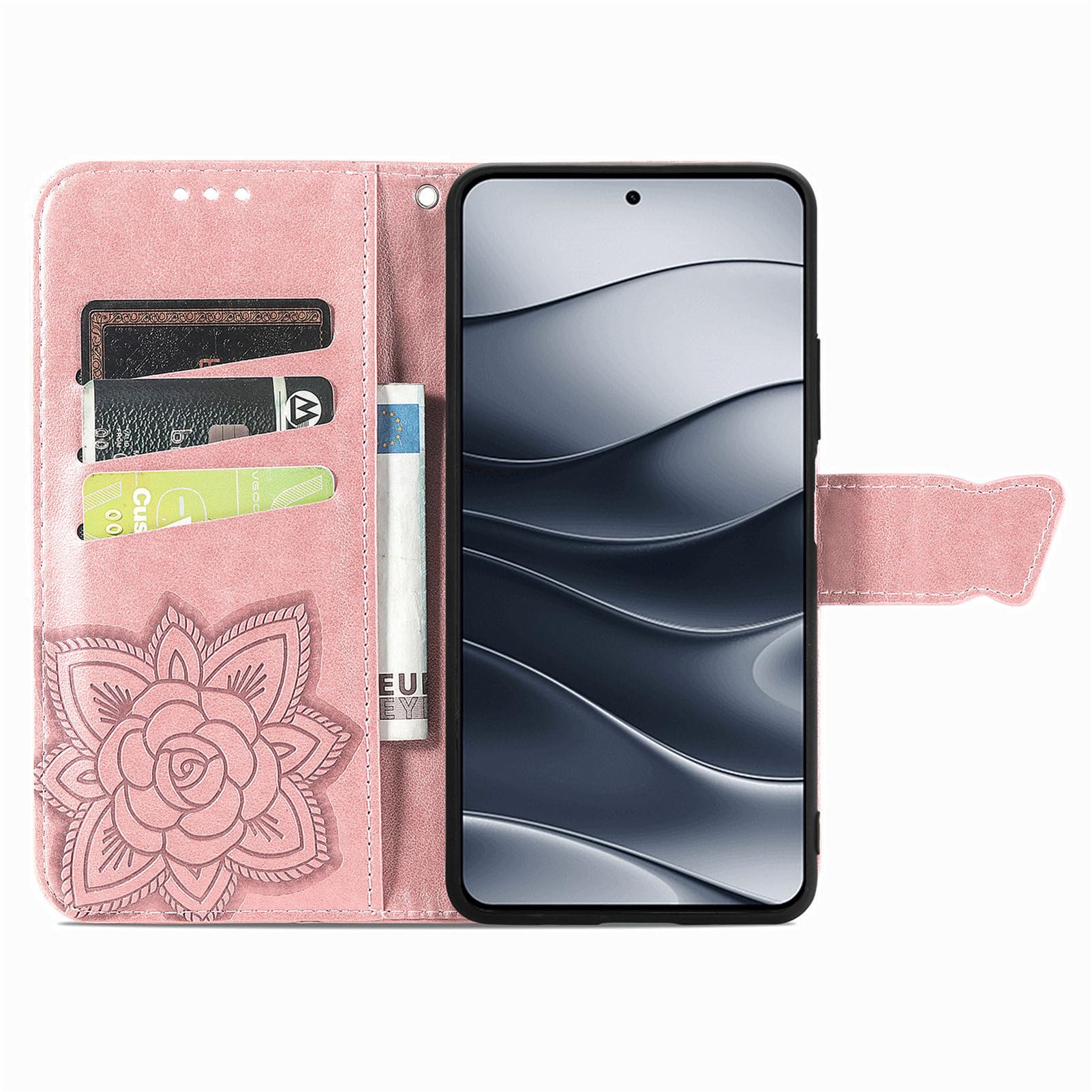 Custodia Portafoglio Per Redmi Note 14 5G / Poco M7 Pro 5G - Pelle PU Con Farfalle 3D E Slot Carte - Blu - 5