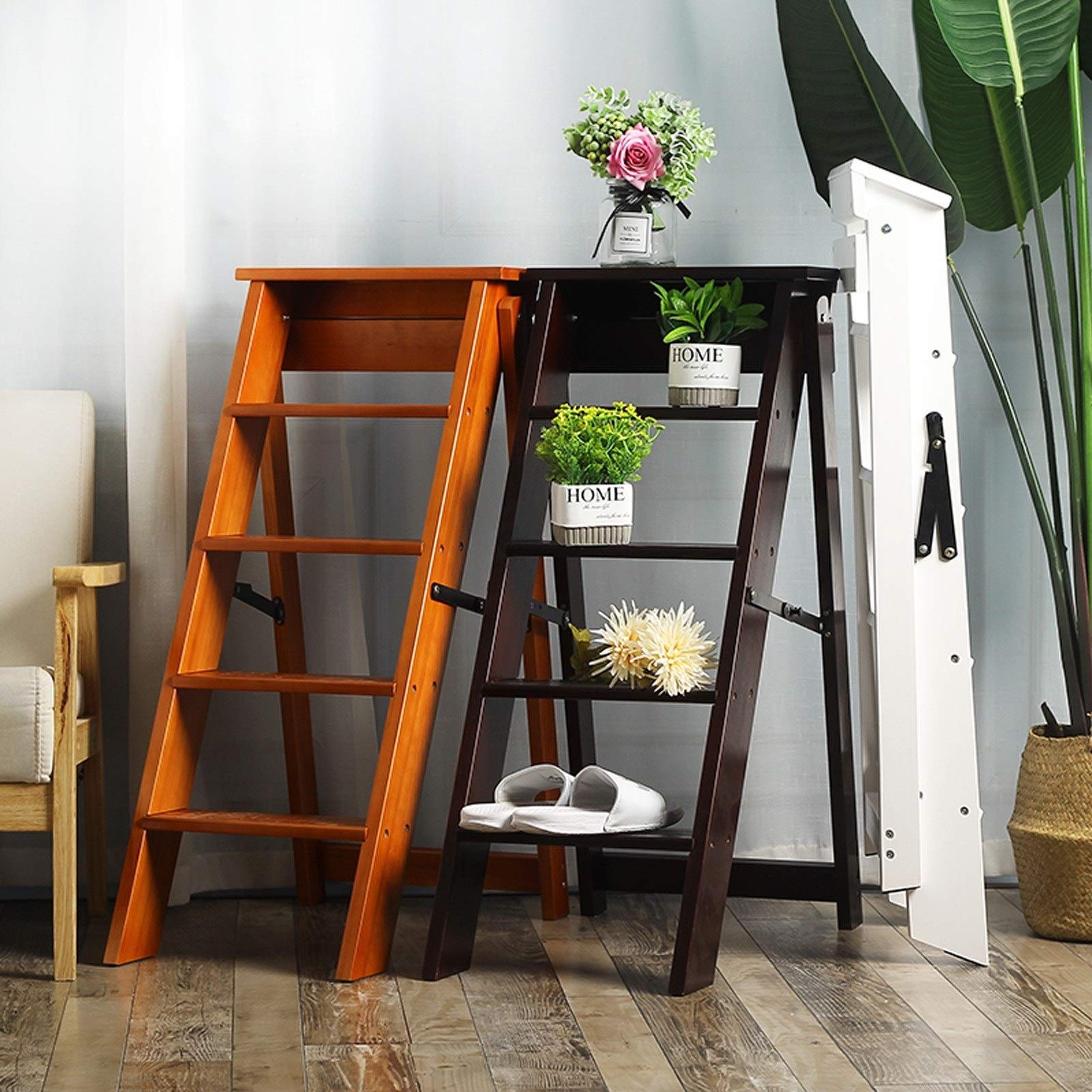 Taburete Plegable con Escalera 5 escalones sillas per Subir al hogar escaleras con Escalera Taburete y Estante Almacenamiento