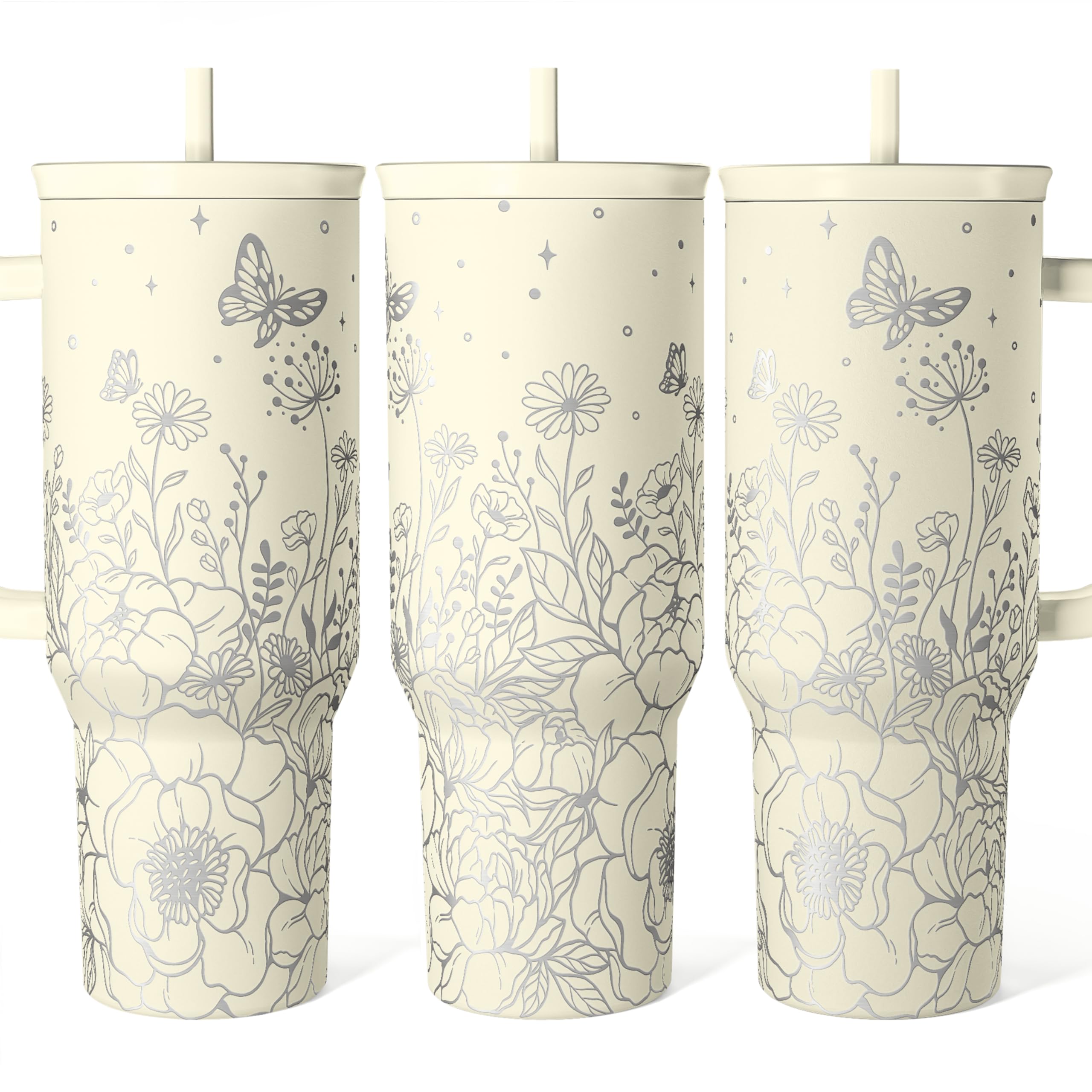 SANDJEST Floral Tumbler with Handle 40oz