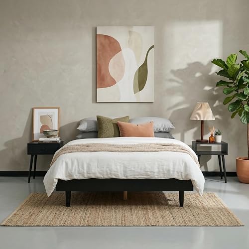 NTC Fly Wooden Bed Frame Without Headboard, Solid Wood Foundation with Silent Slats and Wood Central Supports, 1000 Lb Capacity, Effortless Assembly, Full - Burnt Black