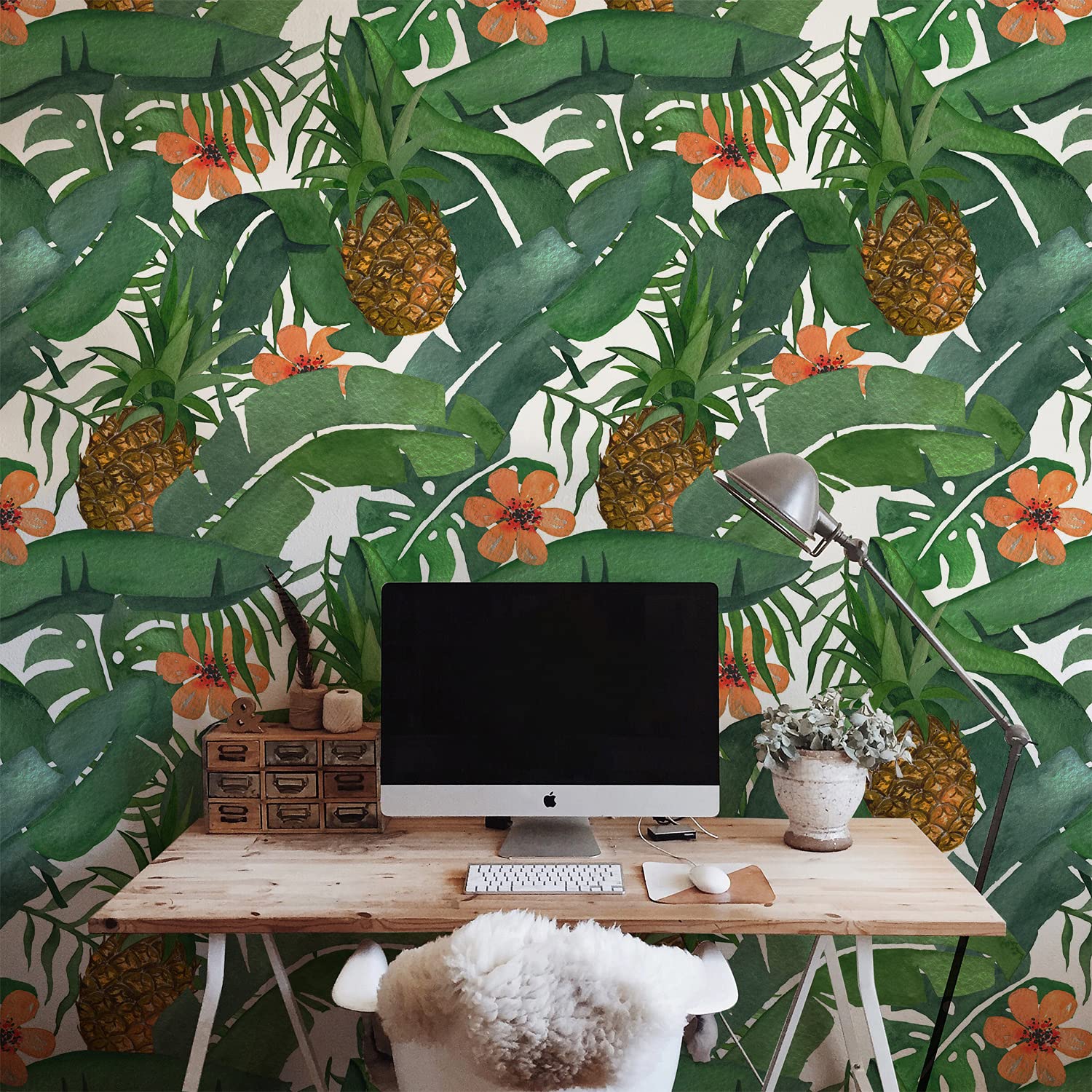 Papier peint intissé anti-imperfection 208x146cm décoration ananas pour meuble