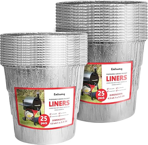 Entsong Paquete de 25 forros de cubo de grasa compatibles con Traeger, Oklahoma Joe's, Z Grill y otros accesorios de cubo de ahumador