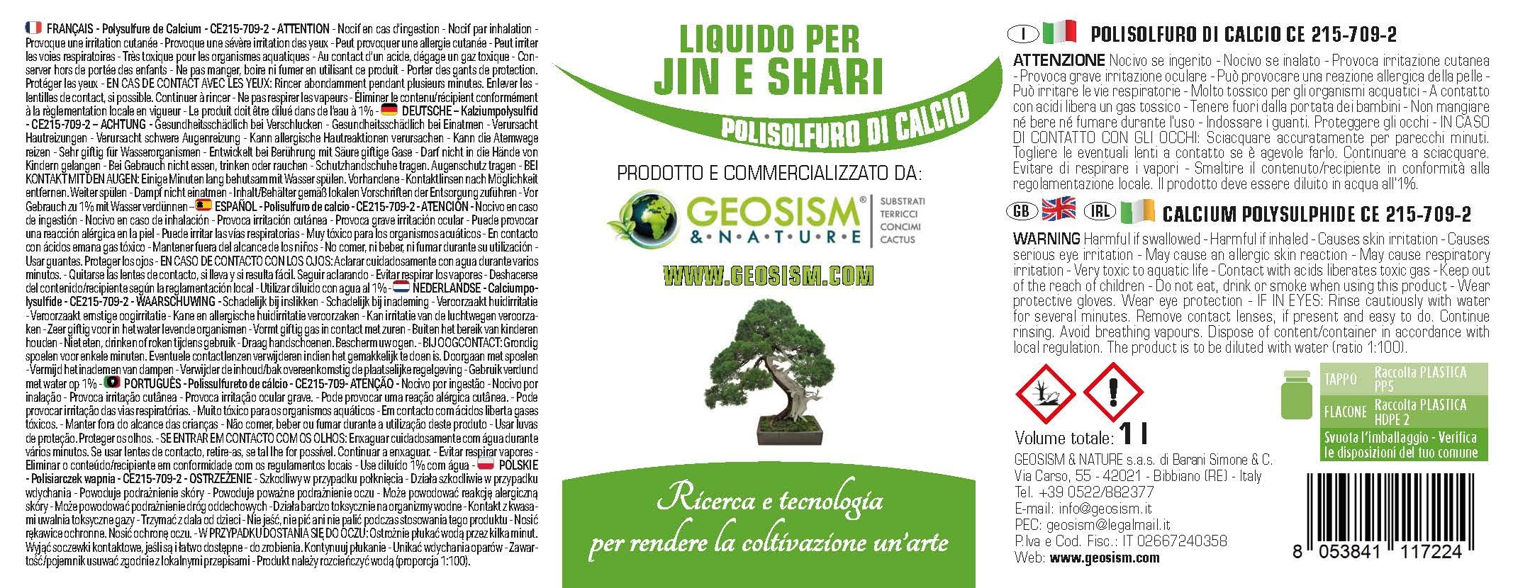 Líquido para Jin y Shari Geosism (polisulfuro de Calcio) Certificado para bonsái (1 l)