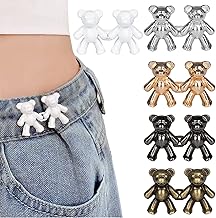 Cute Bear Button Pins for Jeans, 5 Pairs No Sew Detachable Waist Body Fit Tighten Buckles Adjustable Jean Buttons Pins for Loose Jeans, Pants